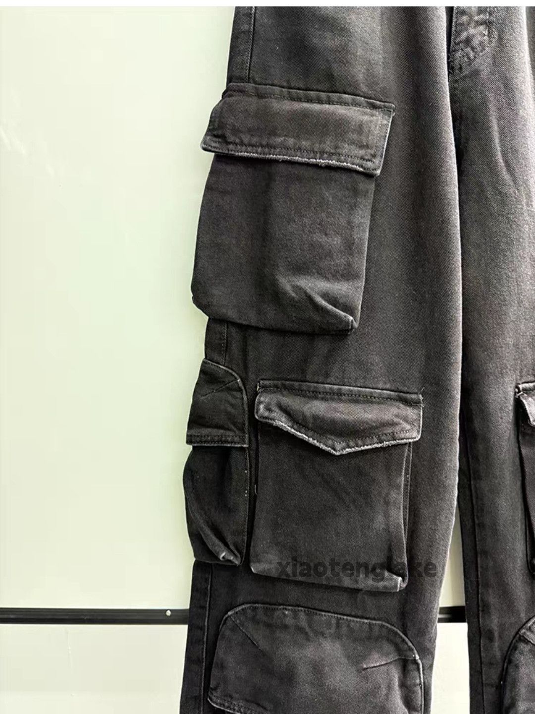Jean Unisex washed faded loose baggy hiphop cargo jeans Size US 32 / EU 48 - 6 Thumbnail