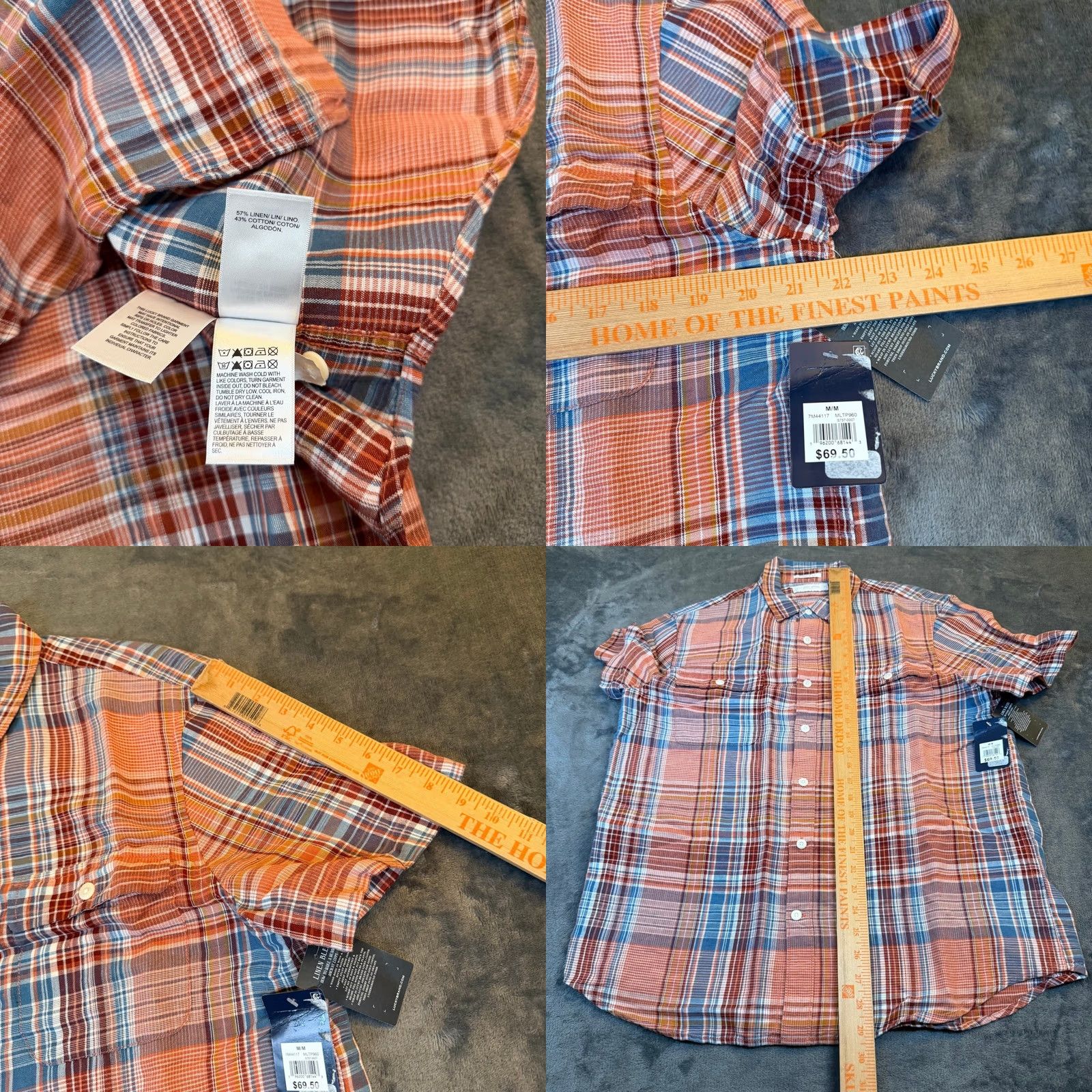 Lucky Brand Lucky Brand Shirt Mens Medium Orange Blue Plaid Linen Blend NWT Button-Up Classic Fit Casual Summer Multicolor Pocketed Mens Size US M / EU 48-50 / 2 - 8 Thumbnail