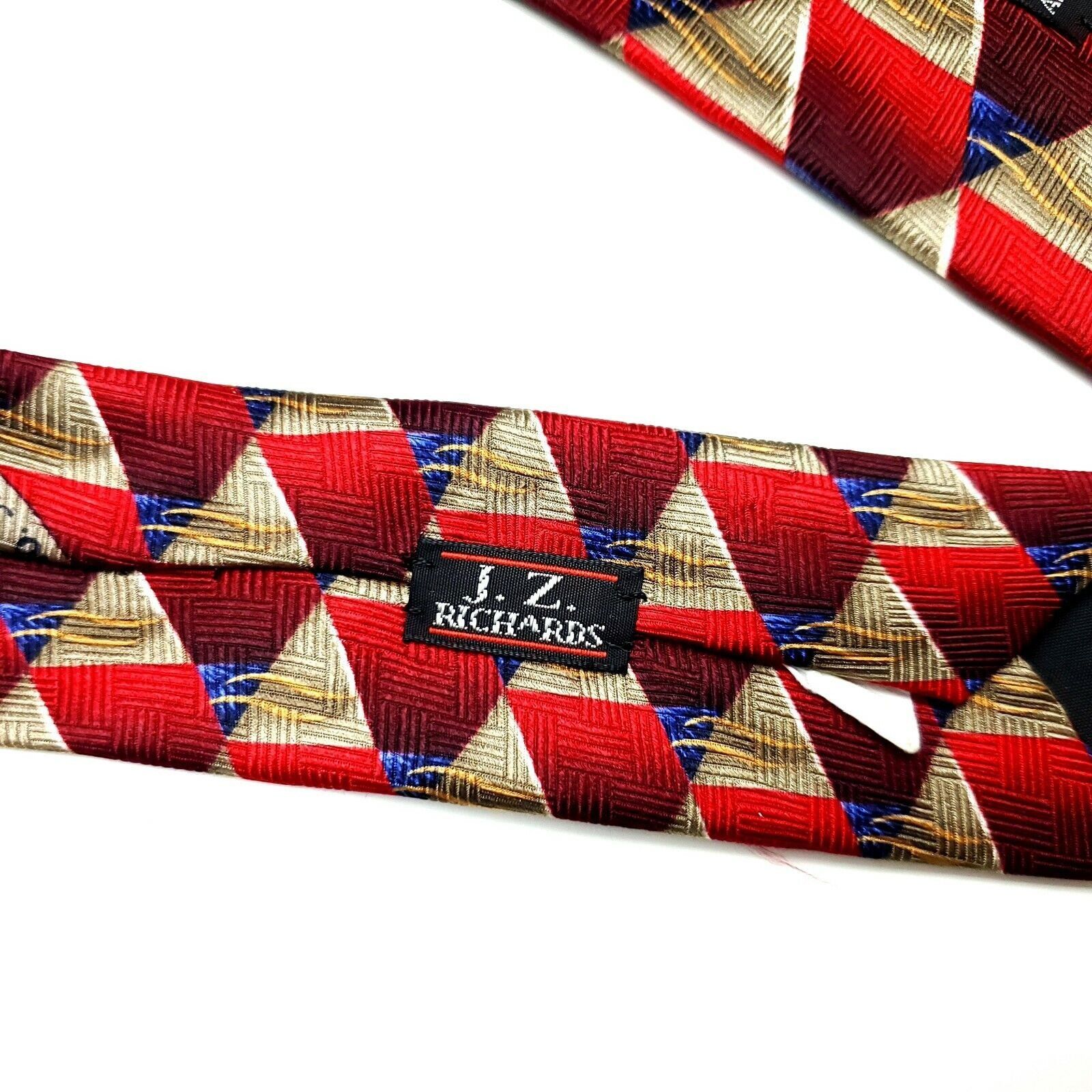 Designer JZ Richards Silk Tie Print Red Geometric Wide Hand Made Size ONE SIZE - 5 Thumbnail