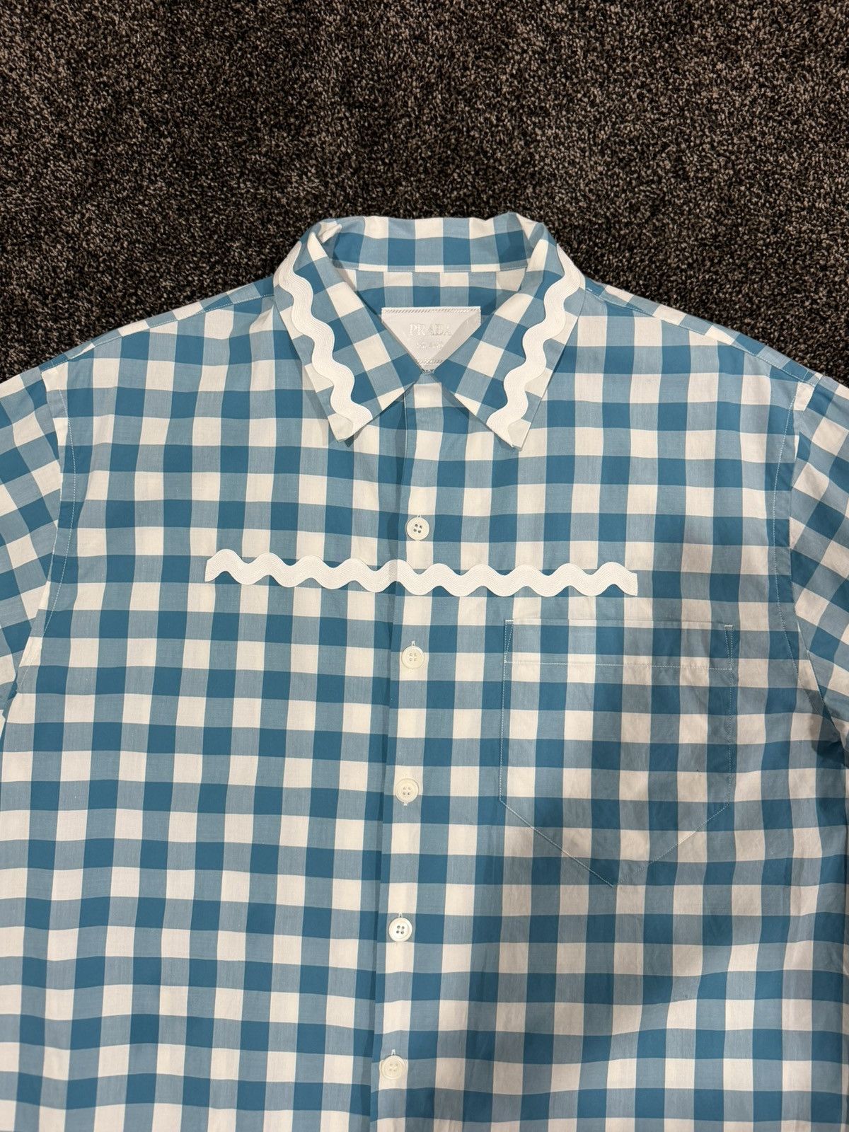 Prada PRADA x Raf SS23 Gingham Blue Plaid Stripe Button Logo Shirt Size US XL / EU 56 / 4 - 8 Thumbnail