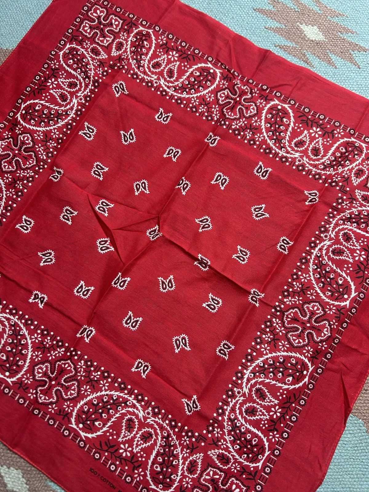Vintage Vtg wamcraft bandana handkerchief paisley geometric work USA Size ONE SIZE - 5 Thumbnail