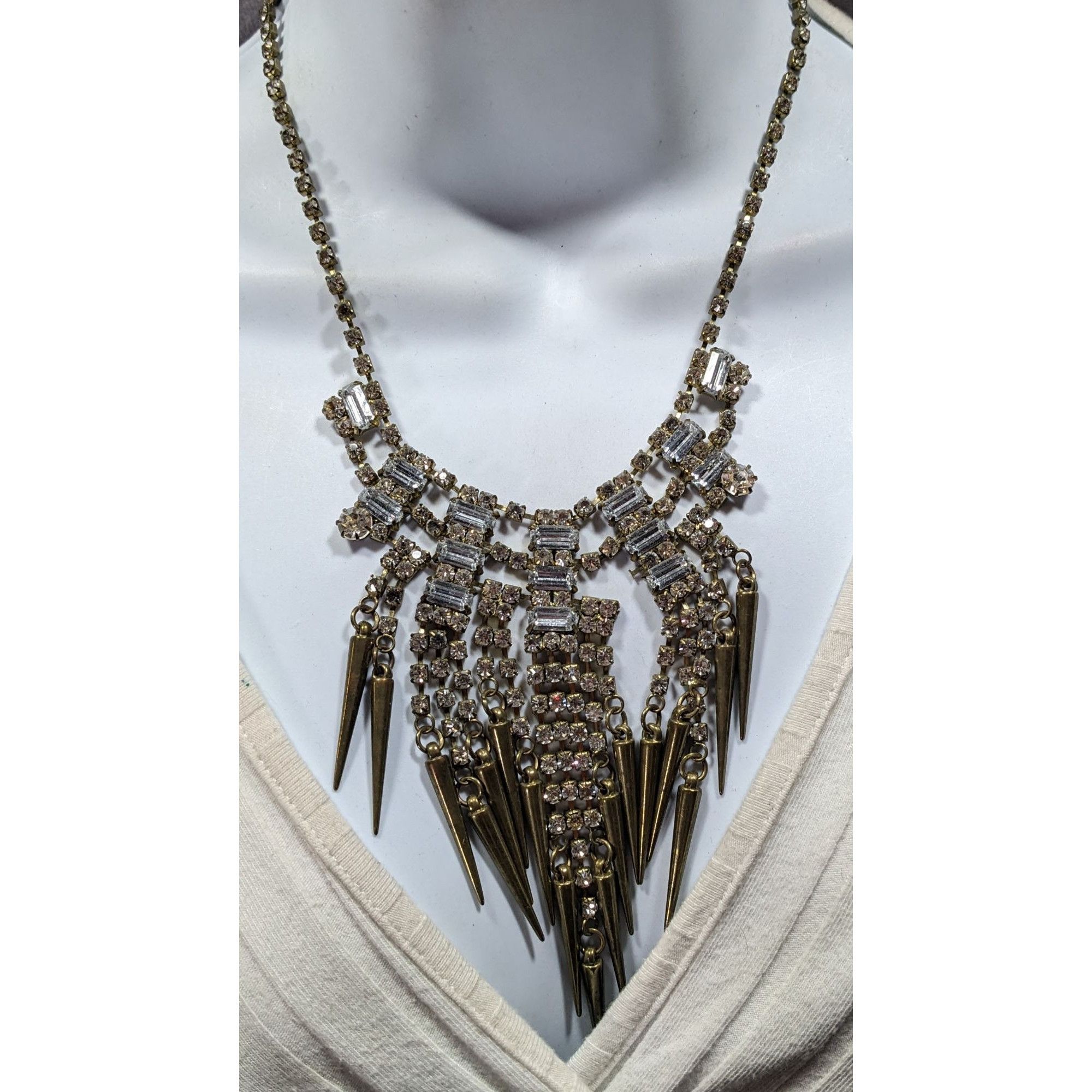 Other Industrial Glam Rhinestone Gold Tone Statement Necklace Size ONE SIZE - 4 Thumbnail