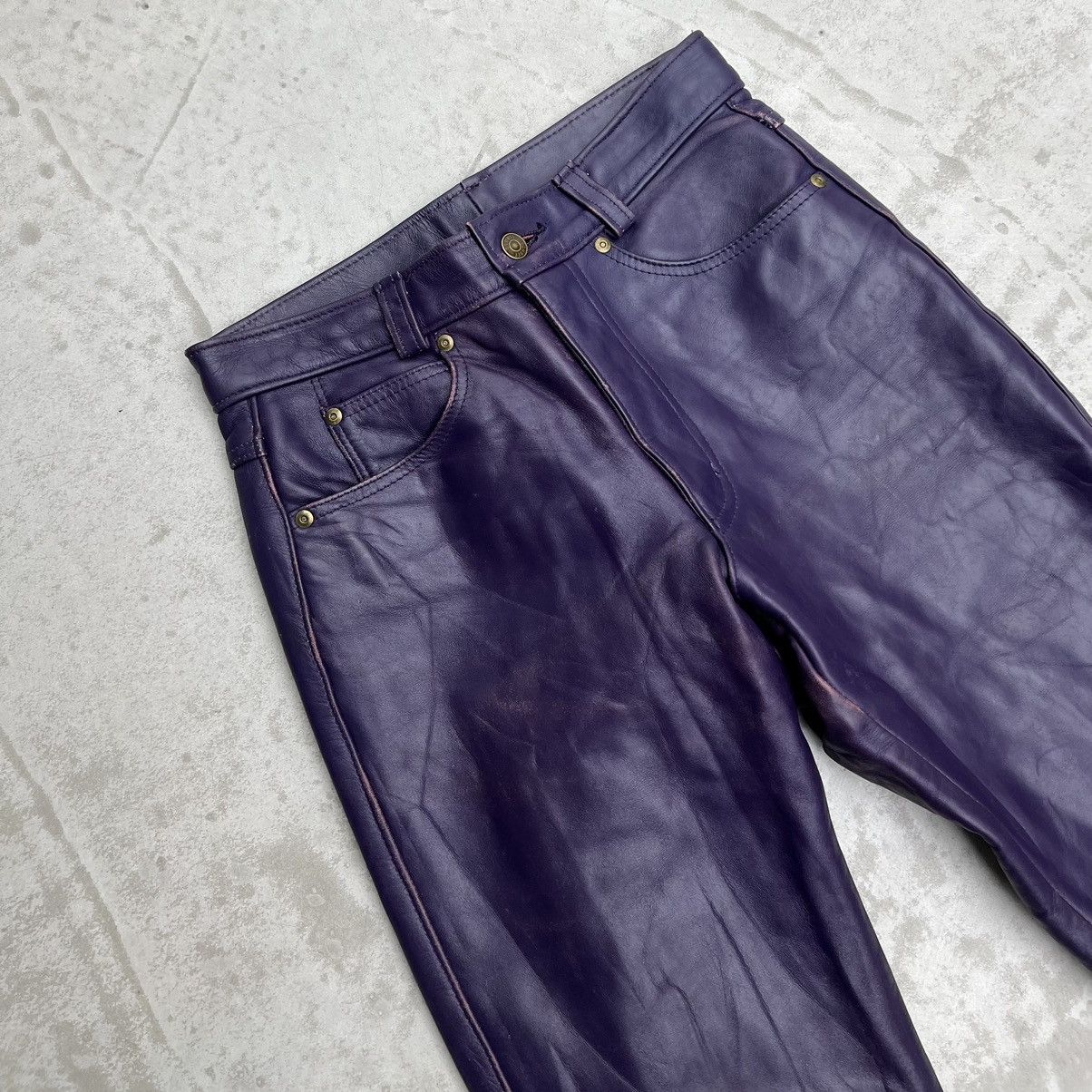 Schott Schott Vintage Purple Leather Pants Size US 28 / EU 44 - 3 Thumbnail