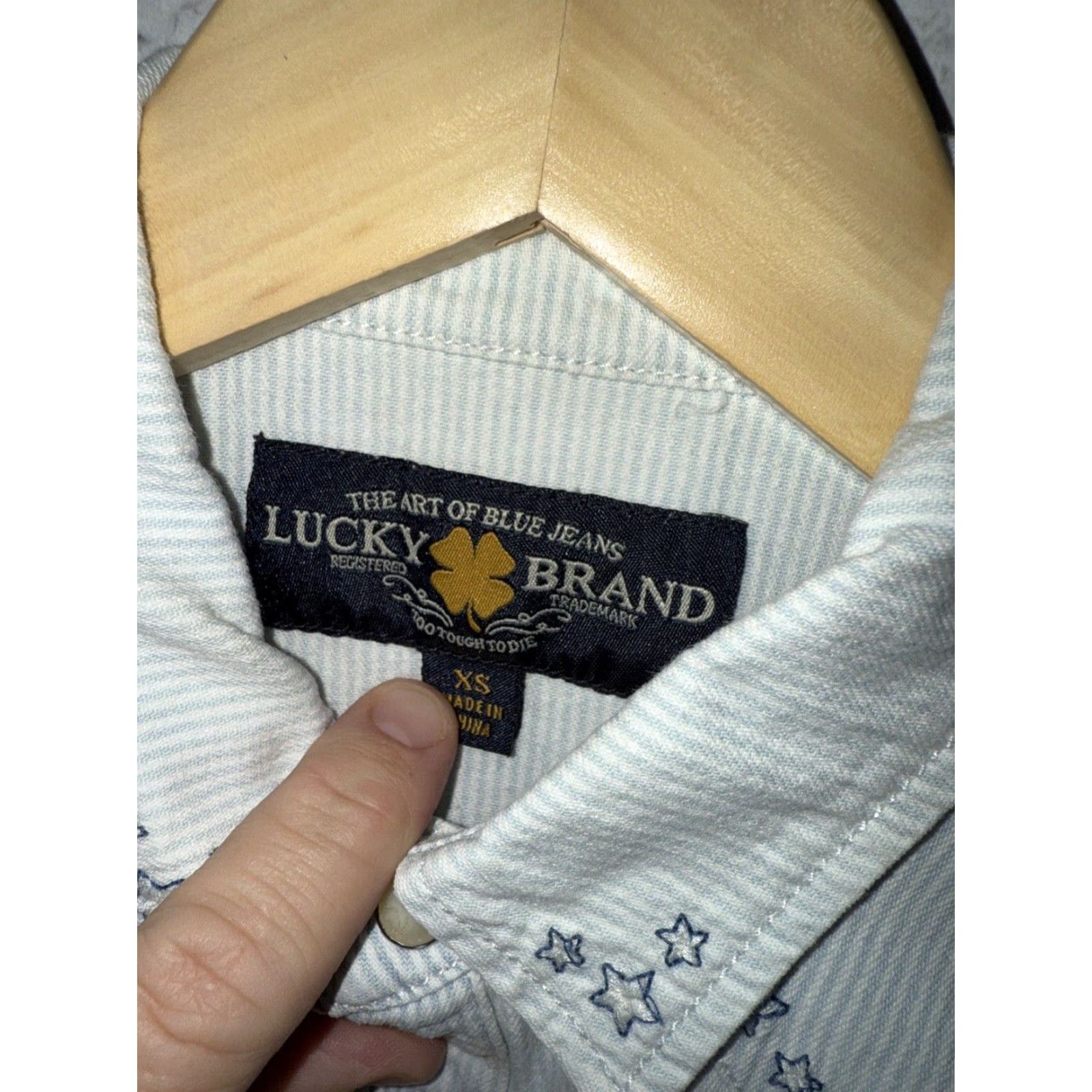 Lucky Brand VINTAGE Lucky Brand Western Blue Stripe Button Up Shirt Womens XS Size XS / US 0-2 / IT 36-38 - 2 Thumbnail