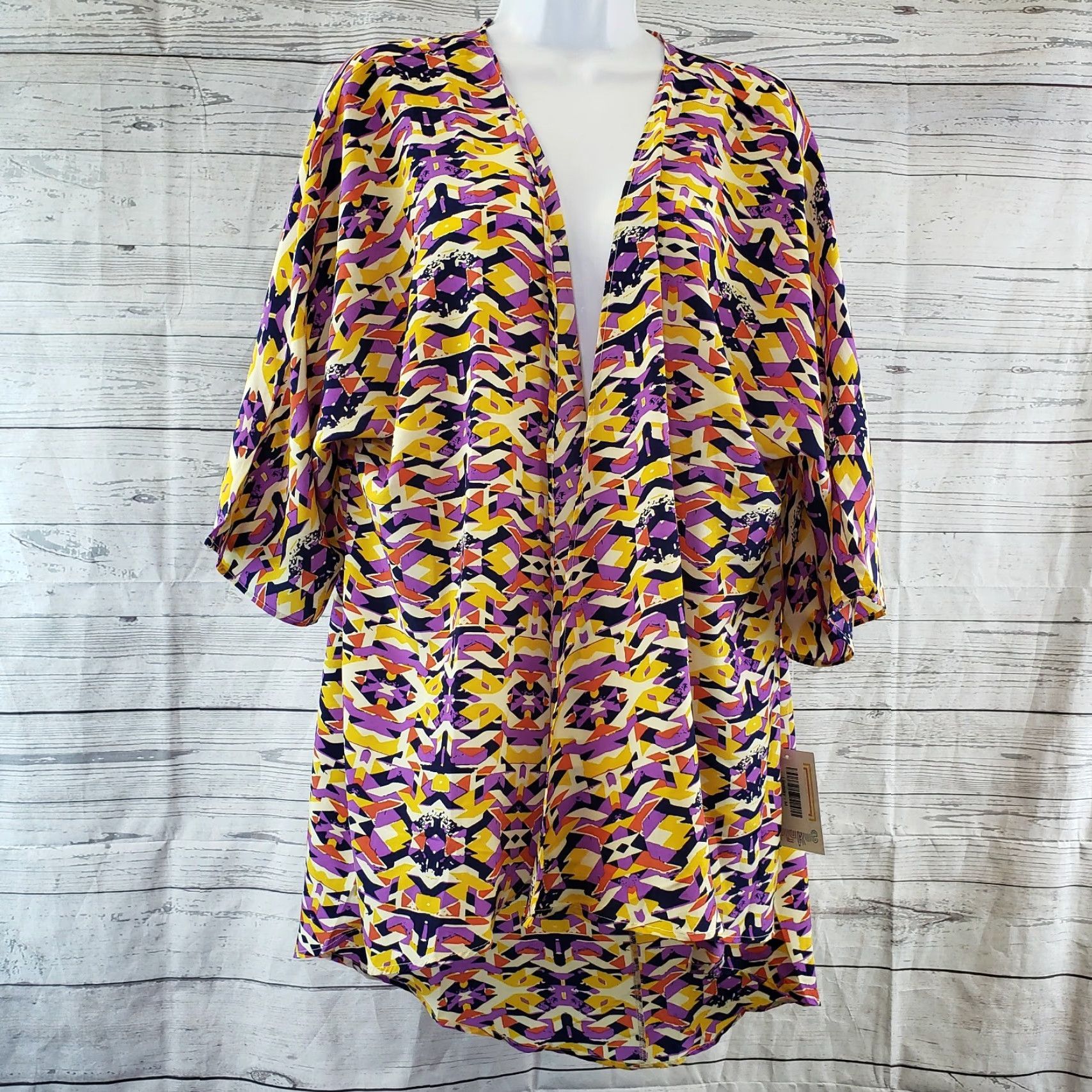 Vintage VINTAGE LuLaRoe Womens Lindsay Blouse Purple Yellow Abstract Open Front Medium M Womens Size M / US 6-8 / IT 42-44 - 2 Thumbnail
