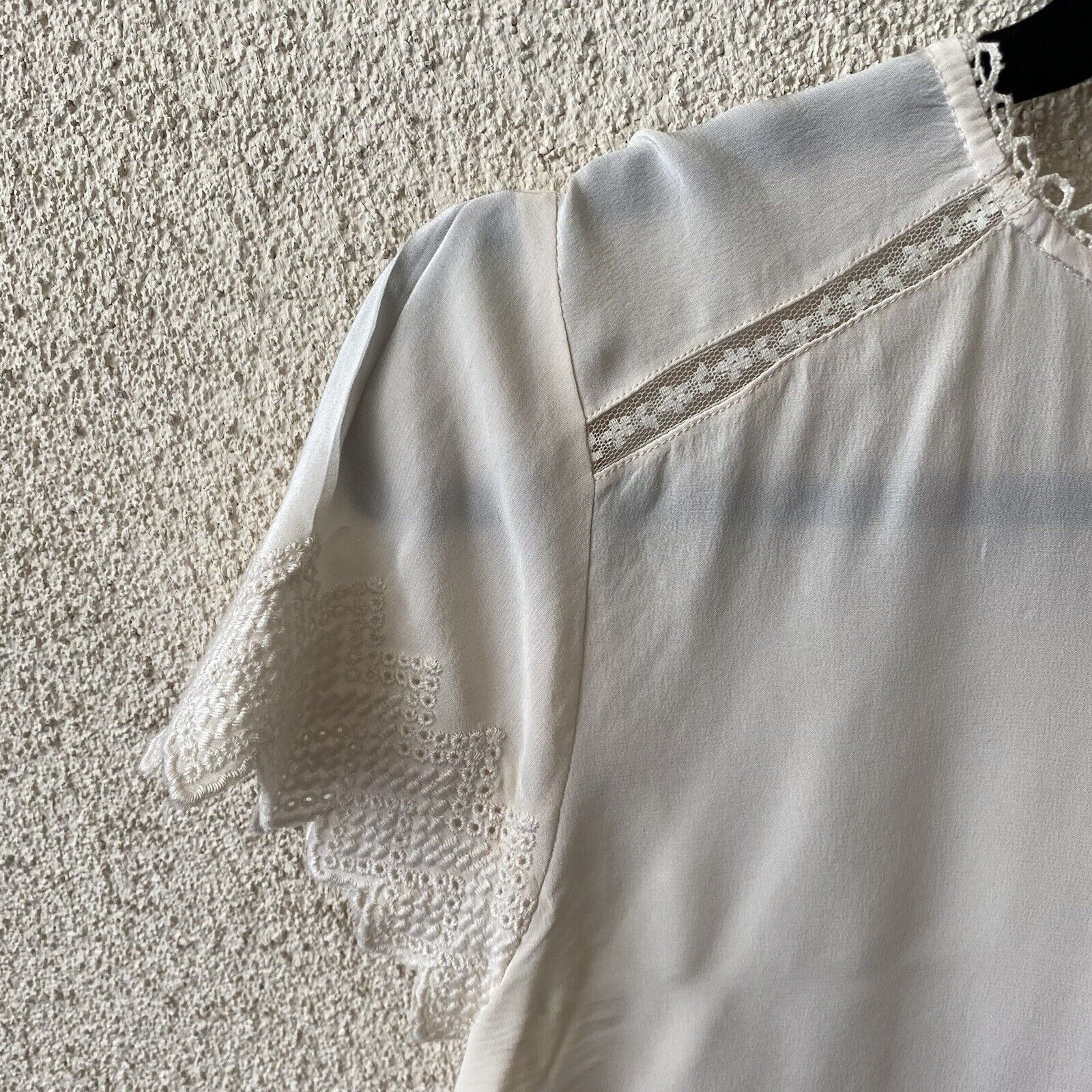 Ulla Johnson Ulla Johnson Womens Top White Ivory Sheer Lace Trim 100% Sil Size XS / US 0-2 / IT 36-38 - 6 Thumbnail