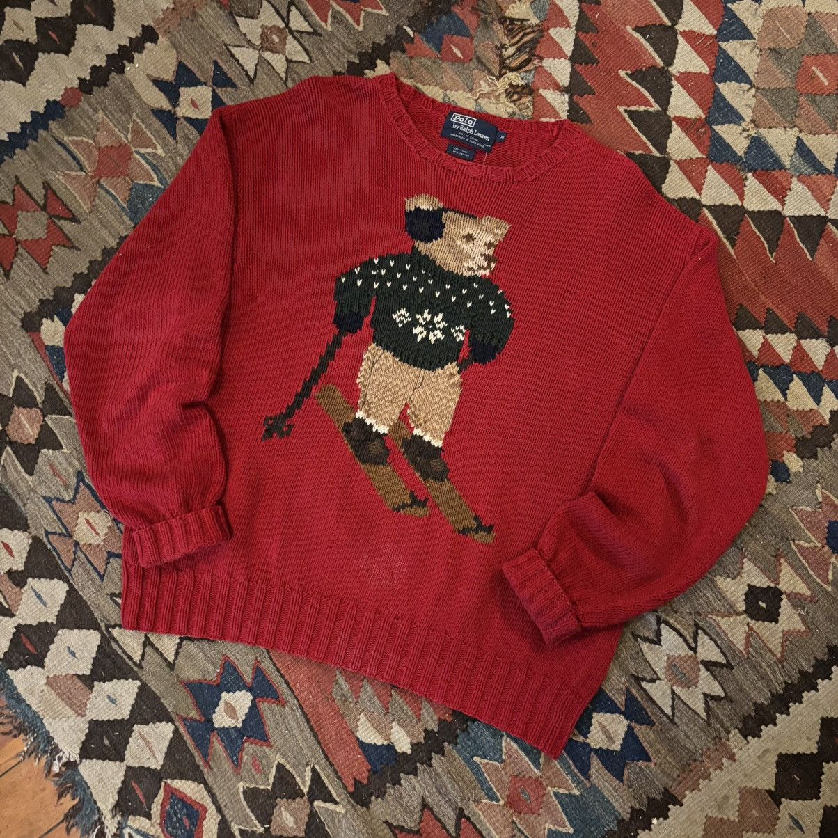Polo Ralph Lauren × Vintage Vintage 90s Polo Ralph Lauren Polo Bear Skiing Knit Sweater Size US XL / EU 56 / 4 - 2 Thumbnail