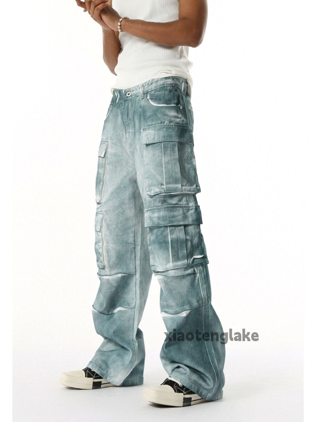 Jean Unisex outdoor tie dye loose baggy hiphop cargo pants Size US 32 / EU 48 - 8 Thumbnail