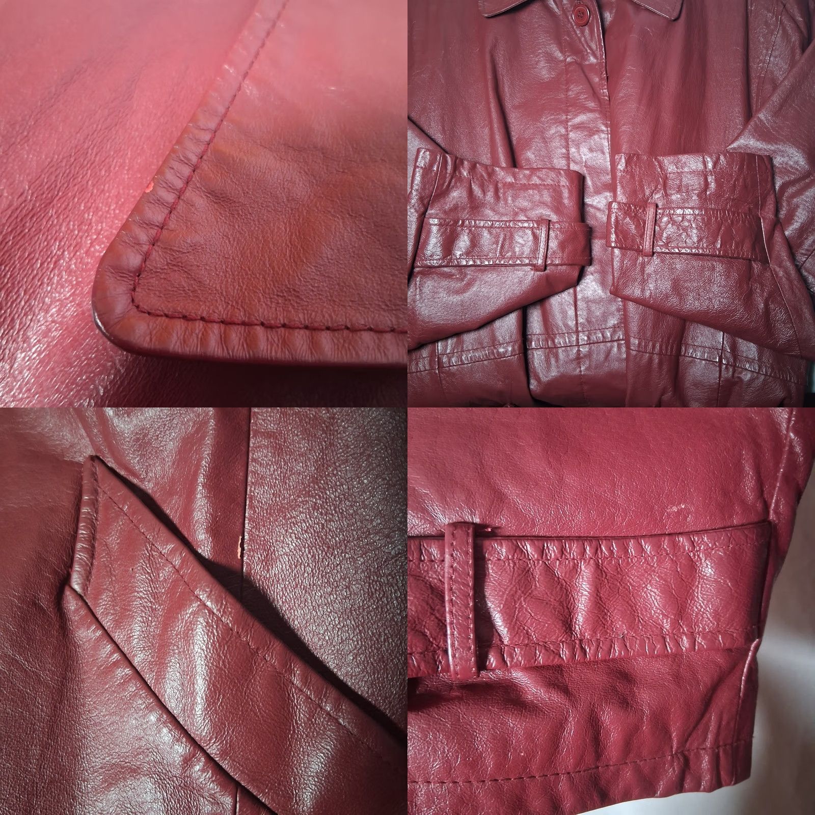 Vintage VINTAGE Bagatelle Jacket Leather Burgundy Button Up Belted Adult Womens Size 18 Size XXL / US 16-18 / IT 52-54 - 9 Thumbnail