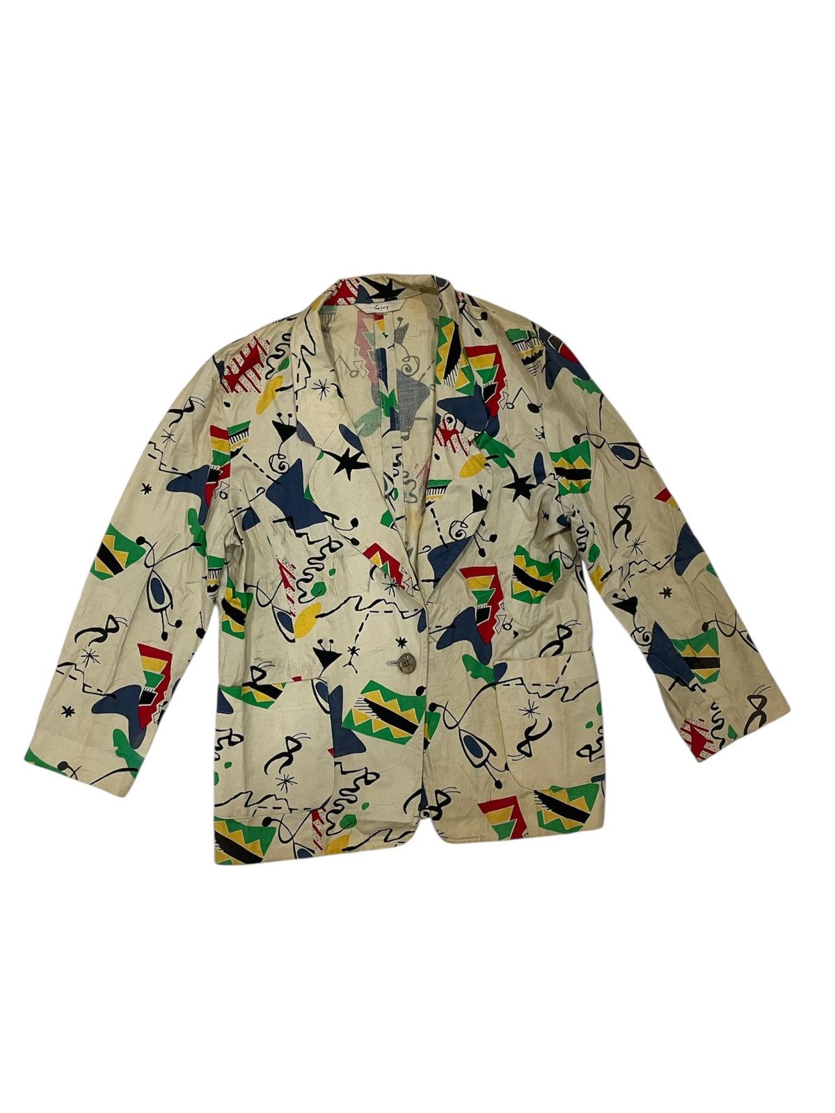 Japanese Brand Vintage Japan Givy Blazer Jacket coat abstract Art US NAVY Size 34S - 6 Thumbnail