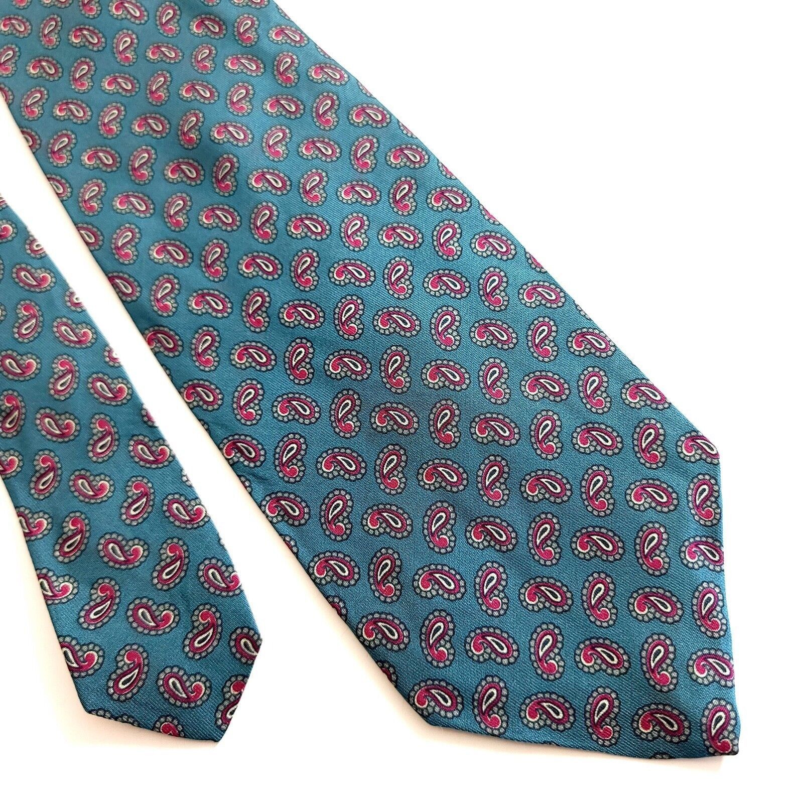 Robert Talbott Robert Talbott Teal Red Paisley Print Hand Sewn Short Silk T Size ONE SIZE - 1 Thumbnail