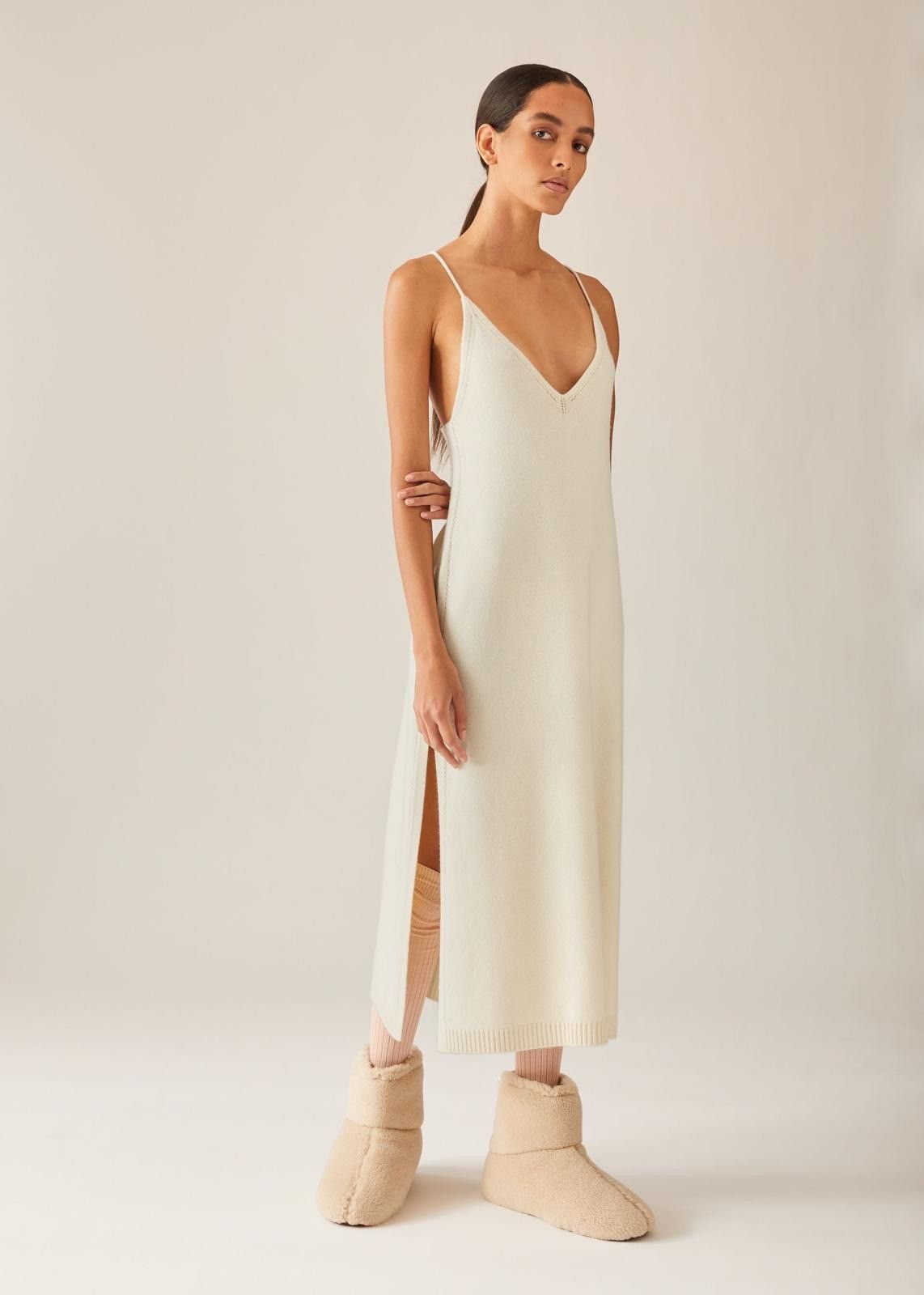 Loro Piana o1srvl11e1024 Cocooning Cashmere Midi Dress in Off White Size S / US 4 / IT 40 - 3 Thumbnail