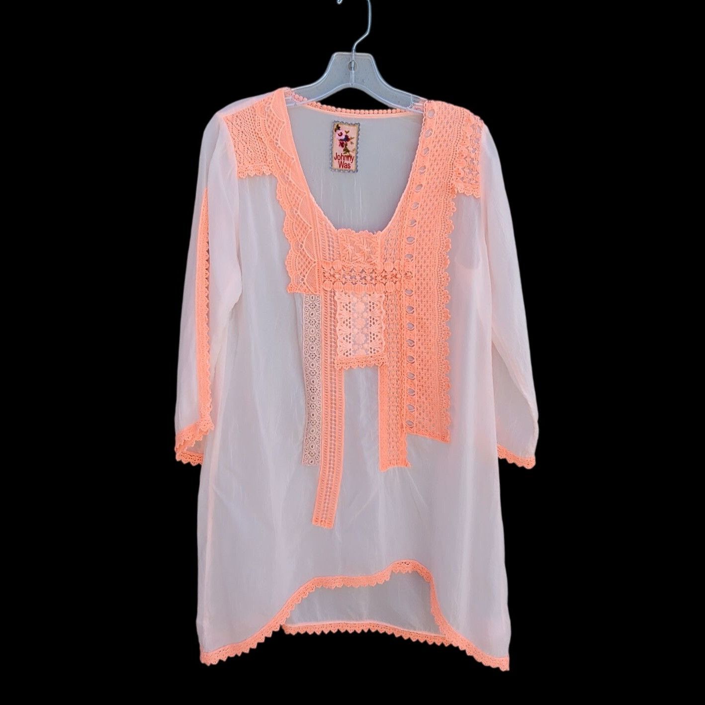 Johnny Was Johnny Was Size M Sheer White Boho Tunic Top Long Sleeves wi Size M / US 6-8 / IT 42-44 - 1 Thumbnail