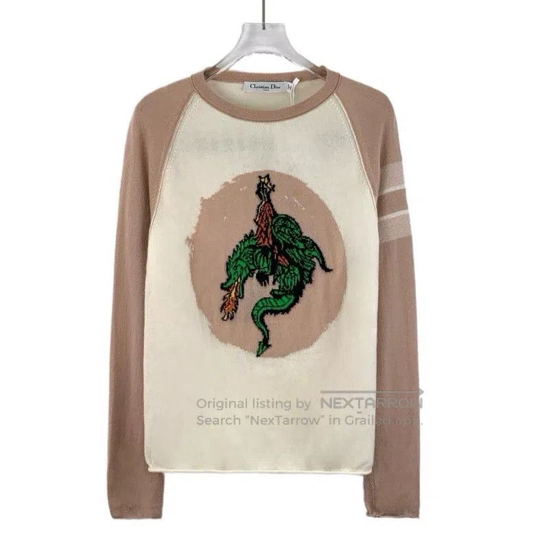 Dior Dior Colour-blocked dinosaur embroidery cashmere round-nec Size XS / US 0-2 / IT 36-38 - 1 Thumbnail