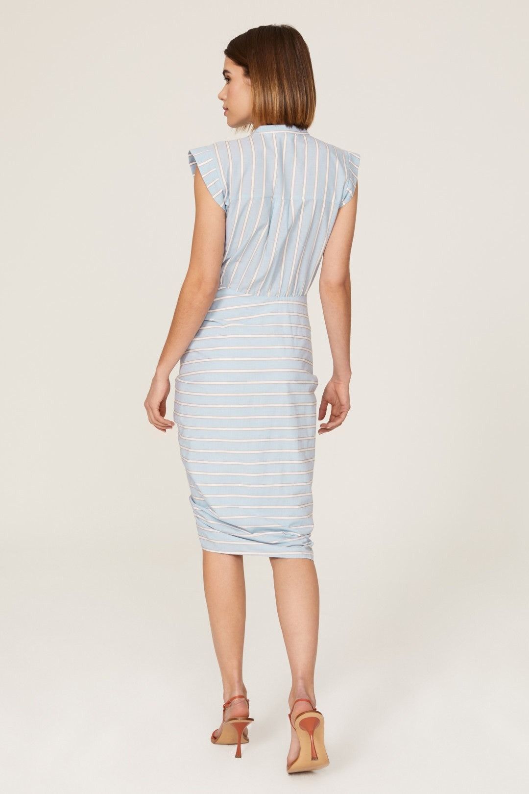 Veronica Beard Veronica Beard Blue White Striped Ruched Shirt Dress​ Size M / US 6-8 / IT 42-44 - 3 Thumbnail