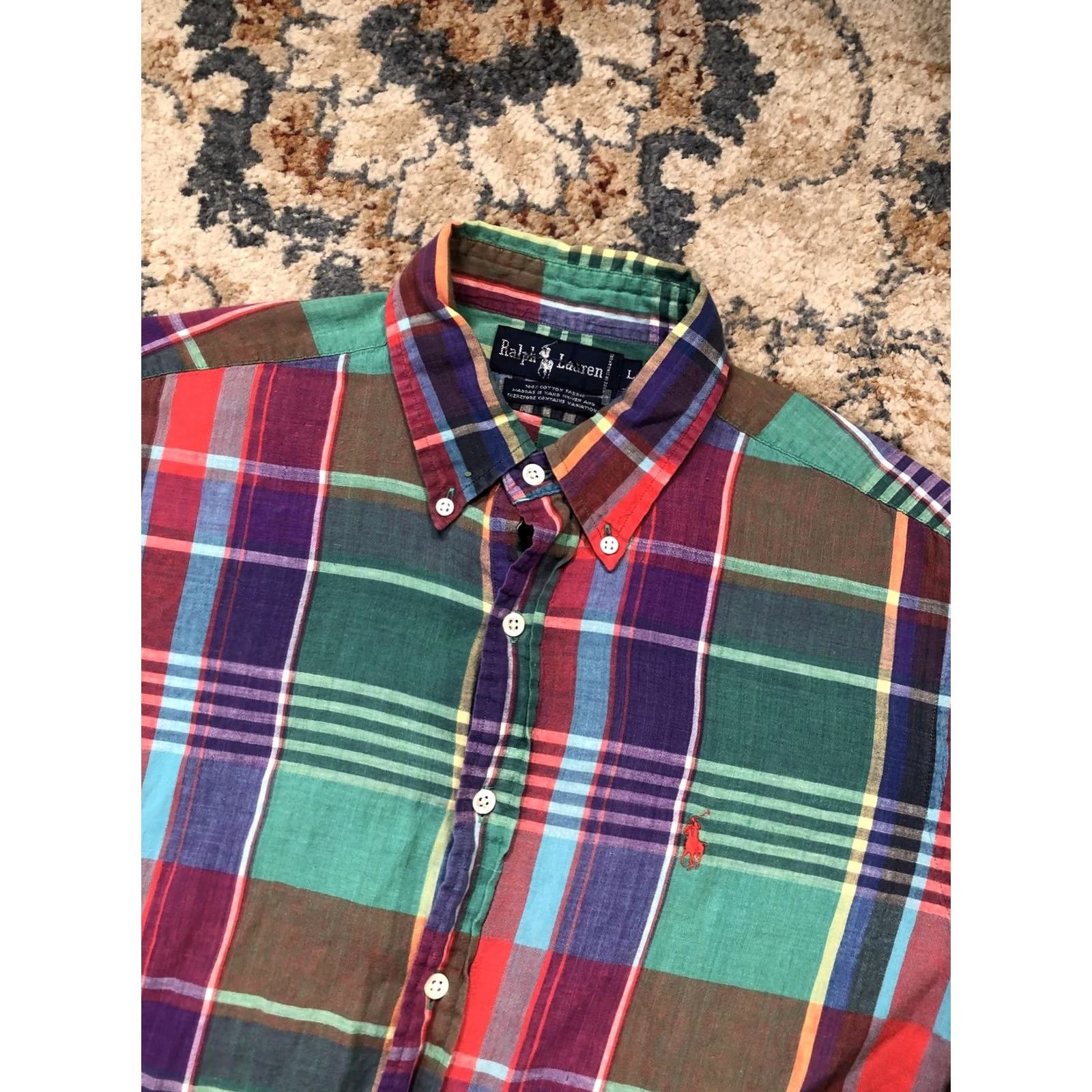 Ralph Lauren Ralph Lauren Shirt Mens Large Multicolor Madras Plaid Long Sleeve Button Down Size US L / EU 52-54 / 3 - 6 Thumbnail