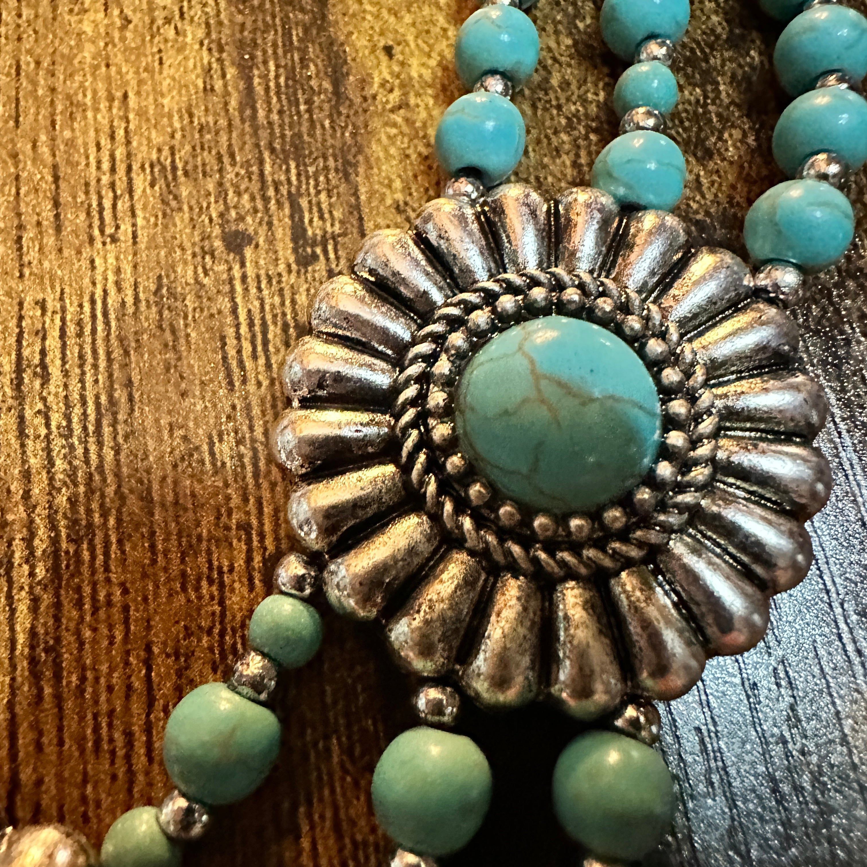 Other Turquoise Flower Concho Beaded Necklace and Earrings Set Size ONE SIZE - 5 Thumbnail
