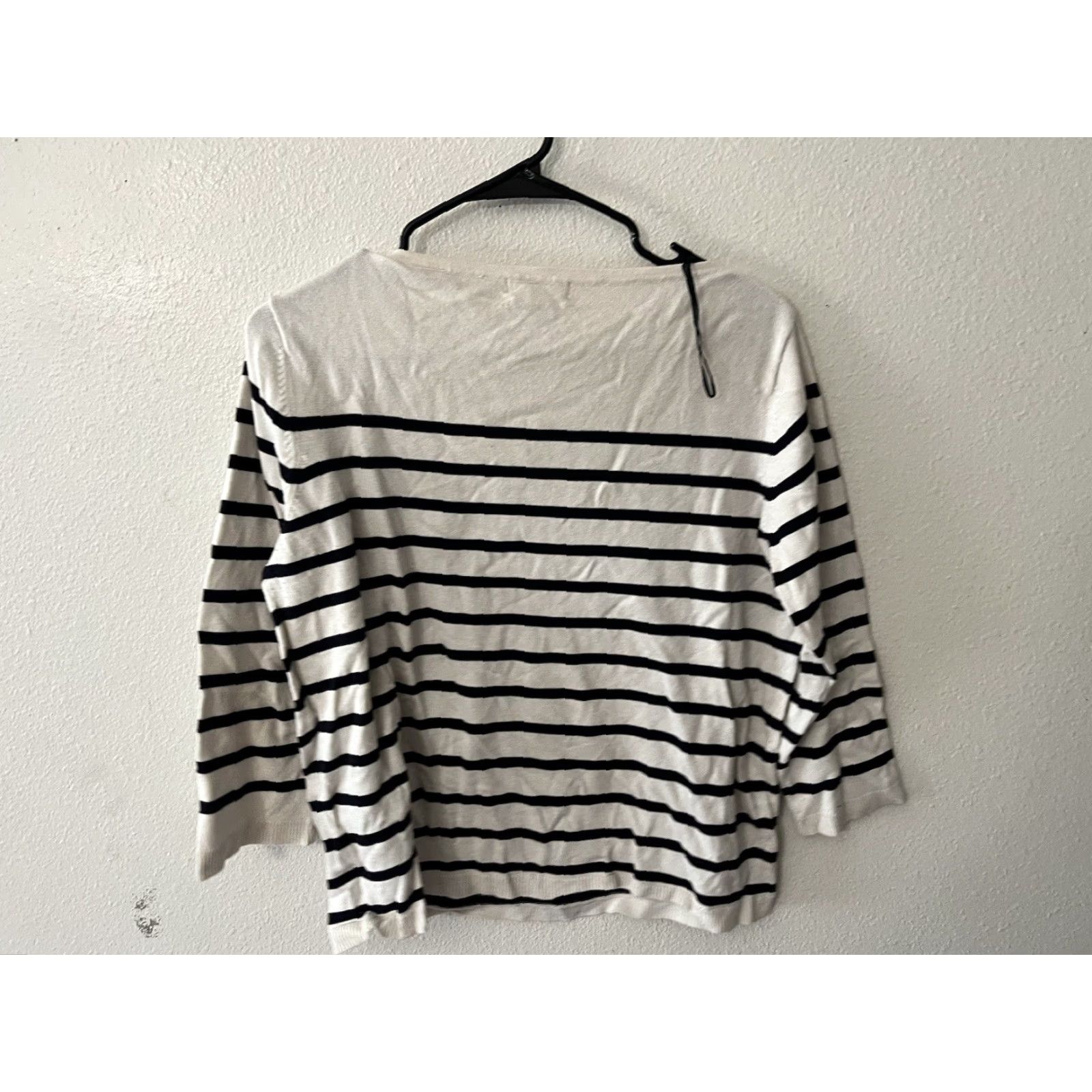 H&M H&M Womens Sweater Crew Neck Striped Lightweight Pullover Cream Black L Adult Women Size L / US 10 / IT 46 - 2 Thumbnail
