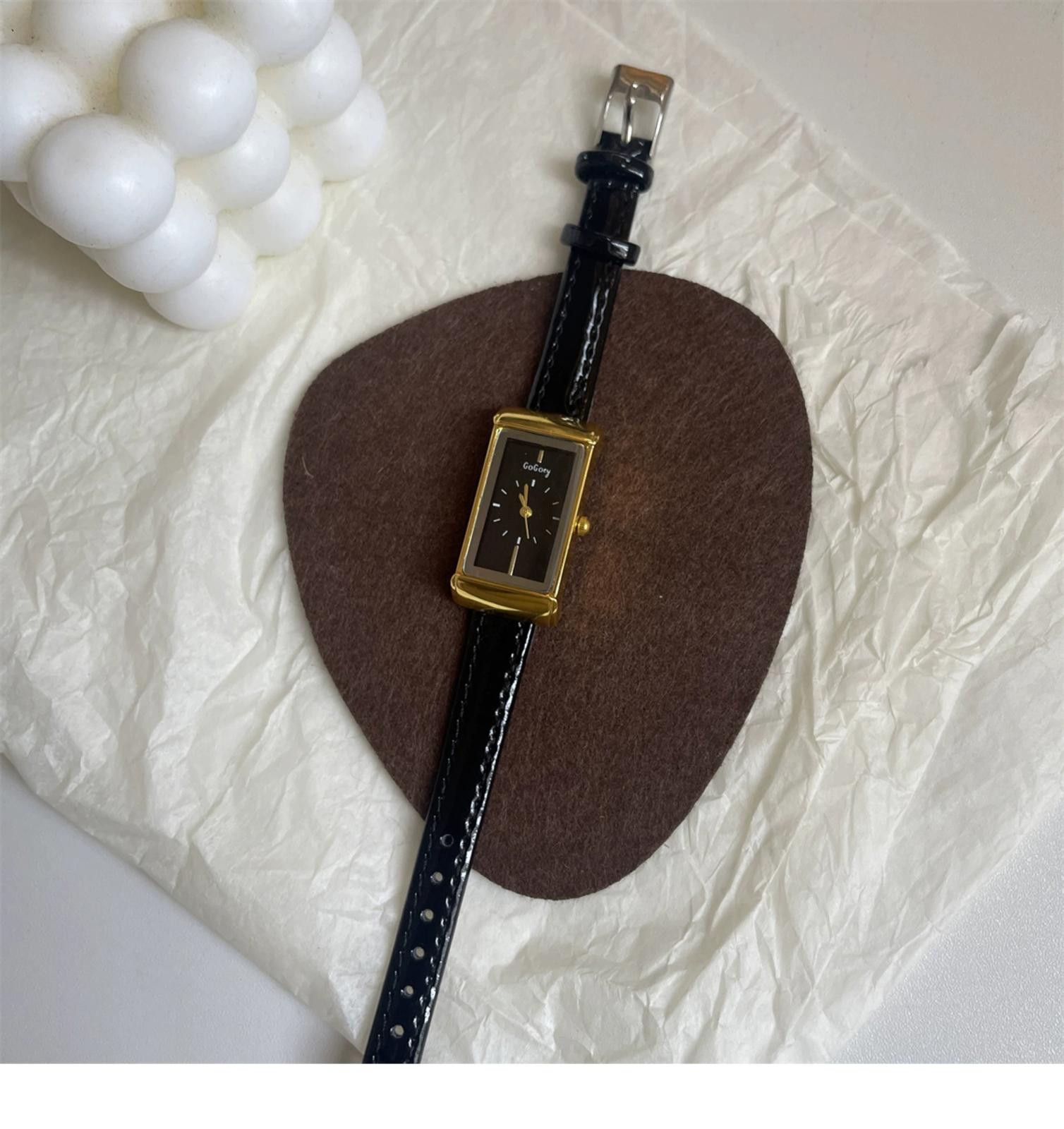 Jewelry Leather Strap Rectangular Gold Watch, Classic Wristwatch Size ONE SIZE - 8 Thumbnail
