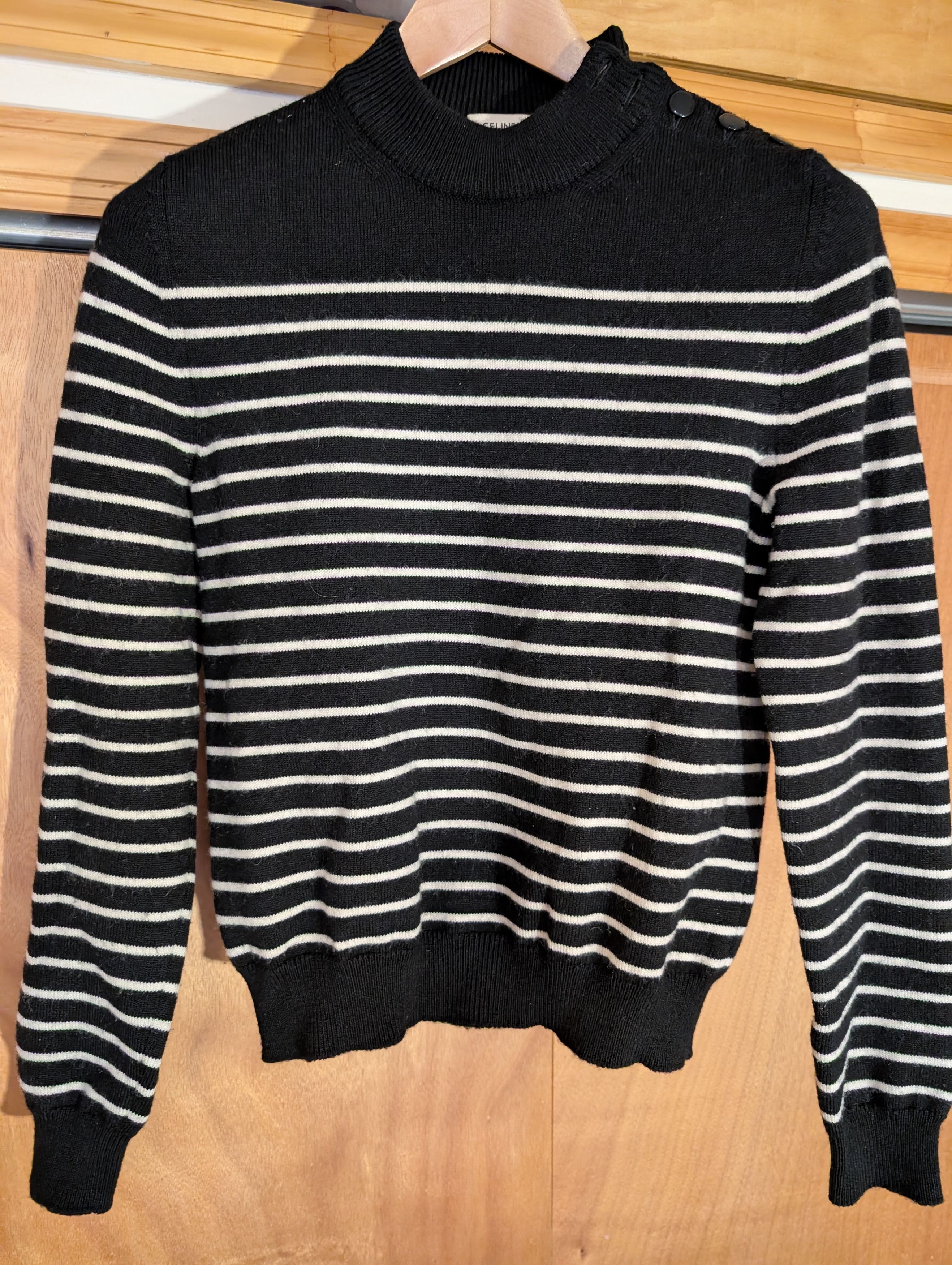 Celine Celine Striped Fisherman Sweater with Shoulder Buttons Size US XS / EU 42 / 0 - 1 Thumbnail