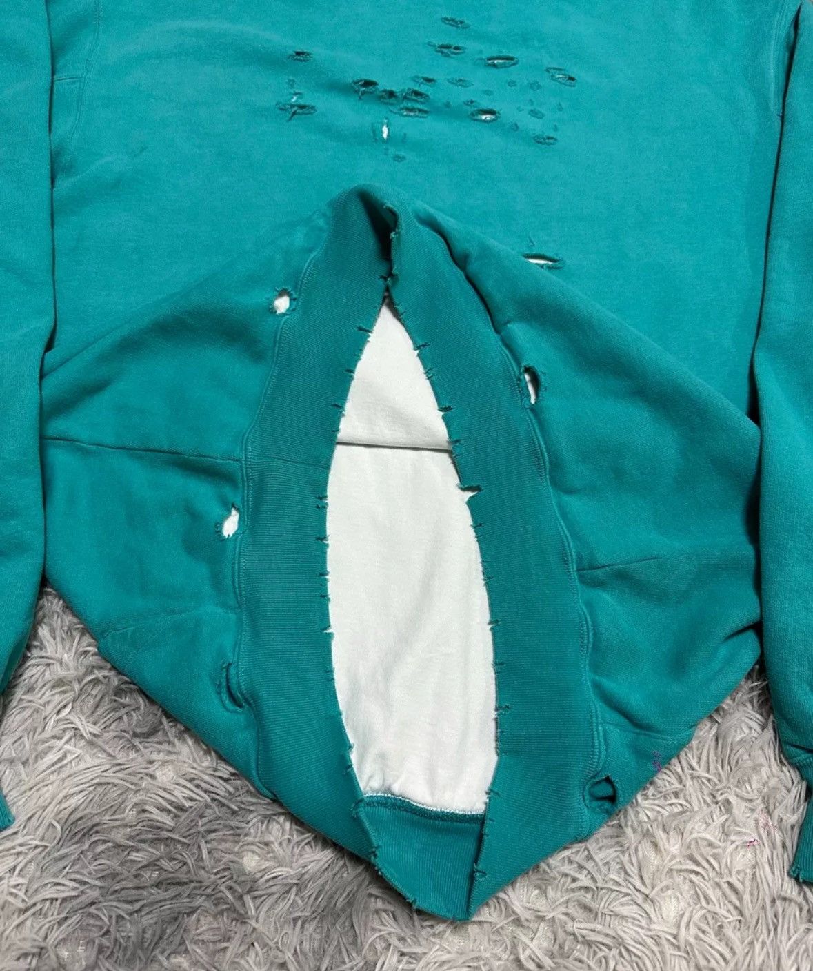 Balenciaga Balenciaga Lake Blue Destruction Double layered Hoodie Size US XXS / EU 40 - 5 Thumbnail