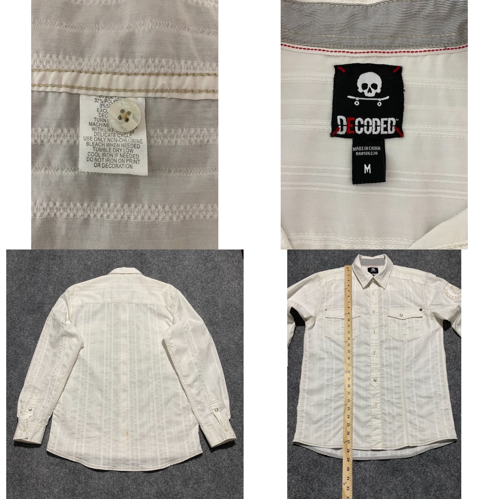 Vintage Decoded Mens M White Shirt Casual Western Cowboy Patch Rock Rebel Button-Up Collared Long Sleeve Size US M / EU 48-50 / 2 - 8 Thumbnail