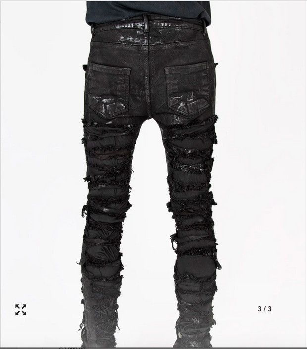 Rick Owens Black Foil Slash Stretch Denim