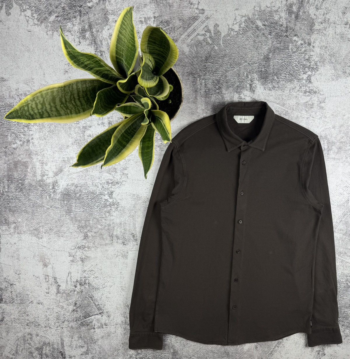 Vintage Z Zegna Brown Luxury Large Classic Longsleeve Luxury Button Blank Shirt
