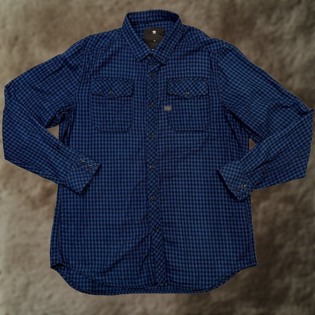 Vintage G-Star RAW Shirt Mens XL Blue Black Landoh L/S Check Plaid Button Front Casual Size US XL / EU 56 / 4 - 1 Thumbnail