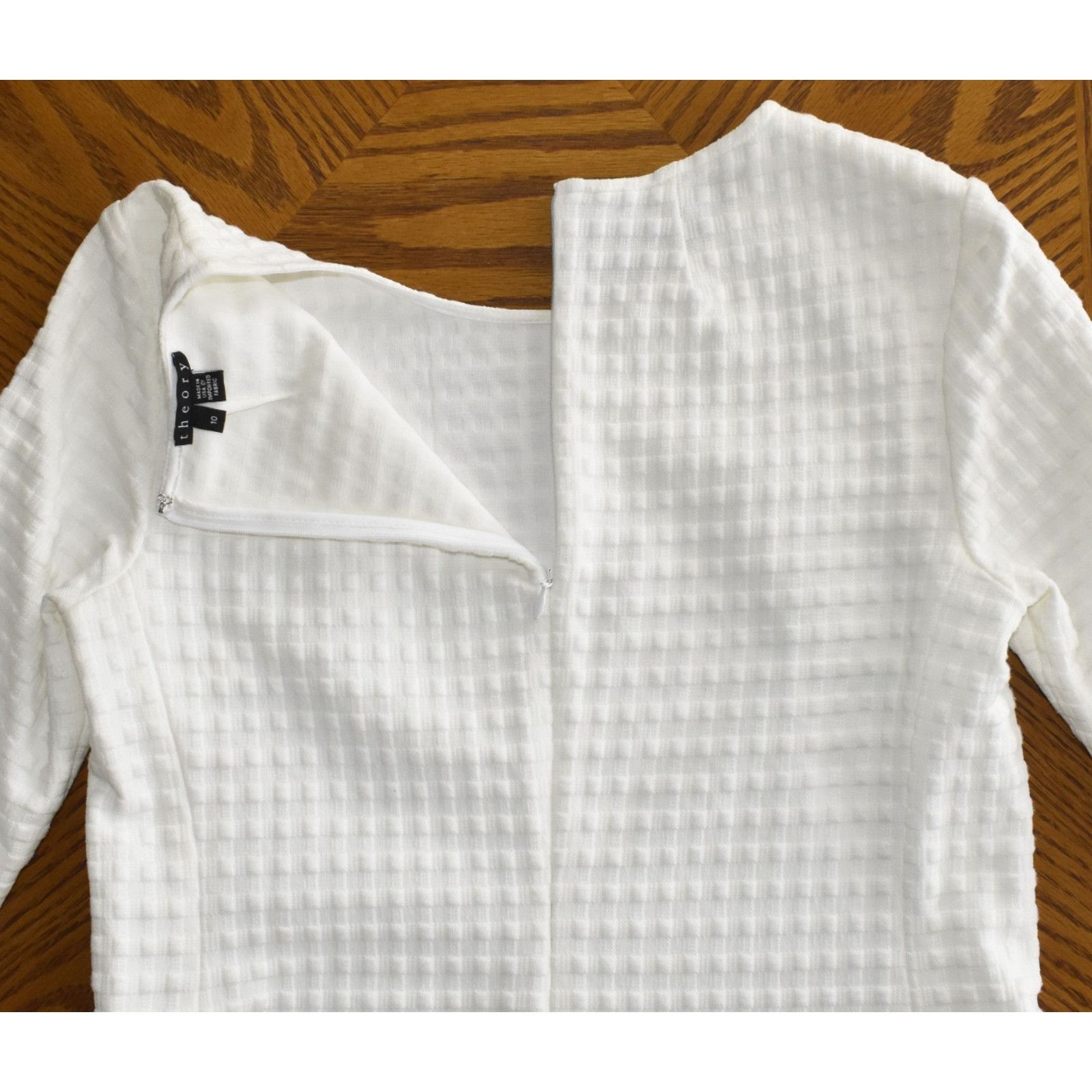 Theory THEORY White Tweed 3/4 Sleeve Zip Shift Mini Dress Size 10 Size L / US 10 / IT 46 - 6 Thumbnail