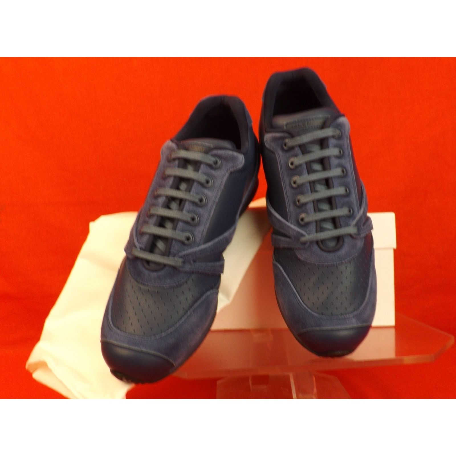 Balenciaga BALENCIAGA BLUE LEATHER SUEDE LOGO SNEAKERS TRAINERS 40 $495 Size US 10 / IT 40 - 9 Thumbnail