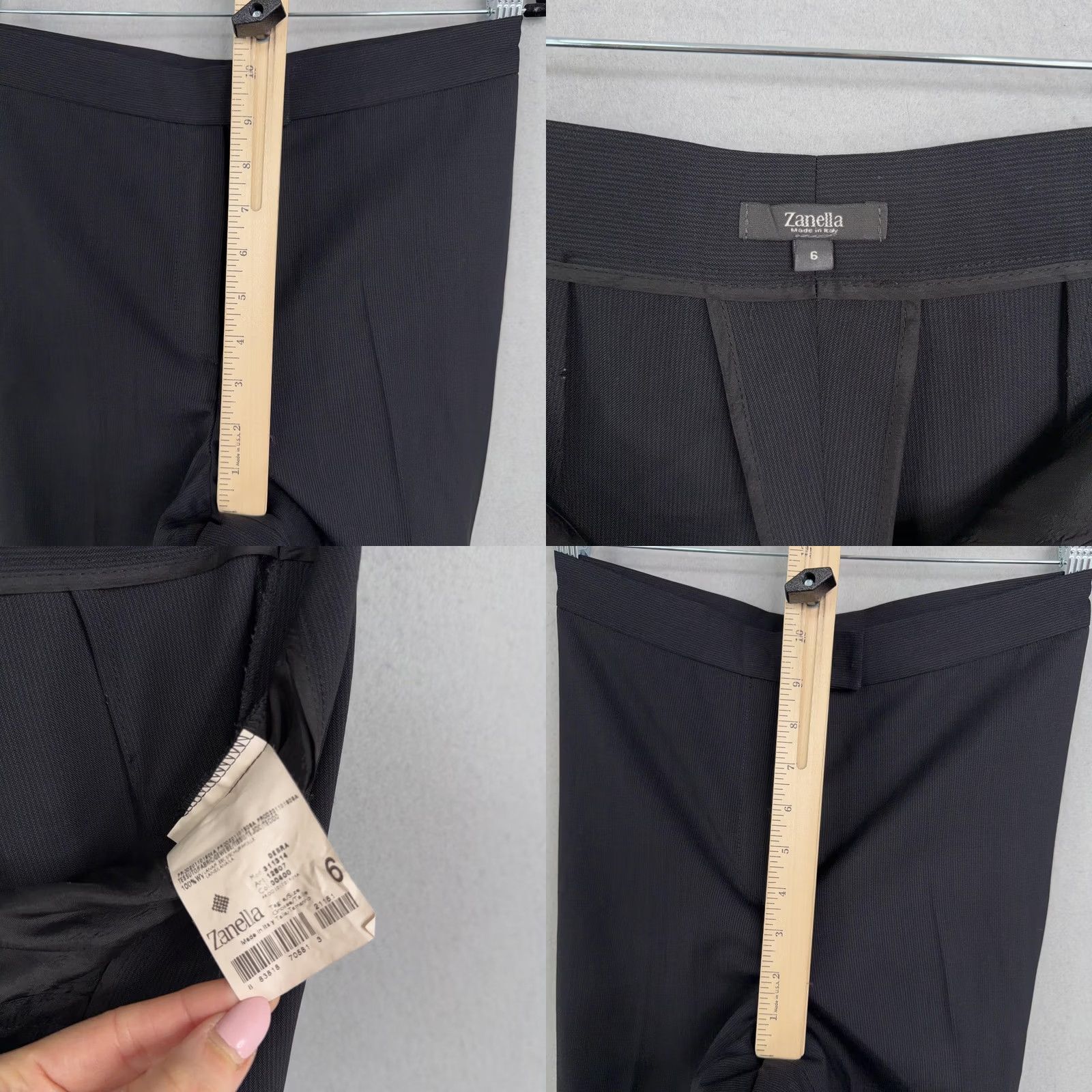 Zanella Zanella Pant Suit Womens 6 Black Wool Two Button Blazer Pants Italy Career Suit Set Women Size 28" / US 6 / IT 42 - 9 Thumbnail