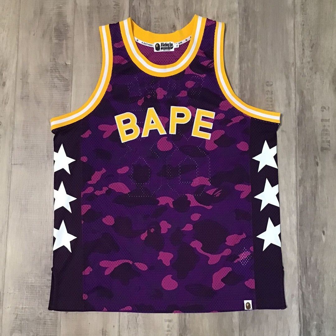 Bape BAPE Purple camo x yellow basketball tank top a bathing ape Size US XL / EU 56 / 4 - 1 Thumbnail