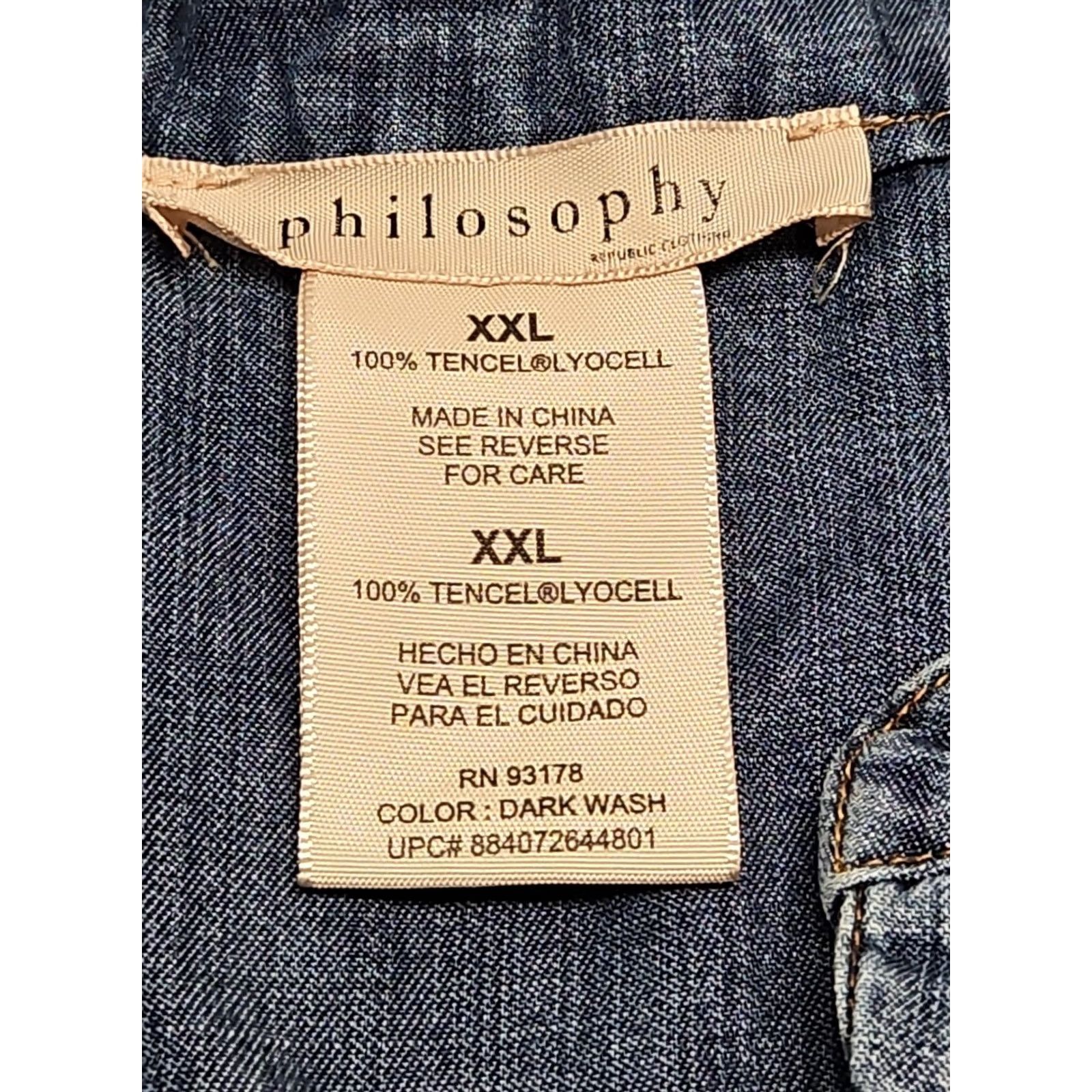 Vintage Philosophy Chambray Dress Womens XXL Blue 100% Tencel Lyocell Roll Tab Sleeve Short Sleeve V-Neck Casual Shift Dress Size XXL / US 16-18 / IT 52-54 - 5 Thumbnail