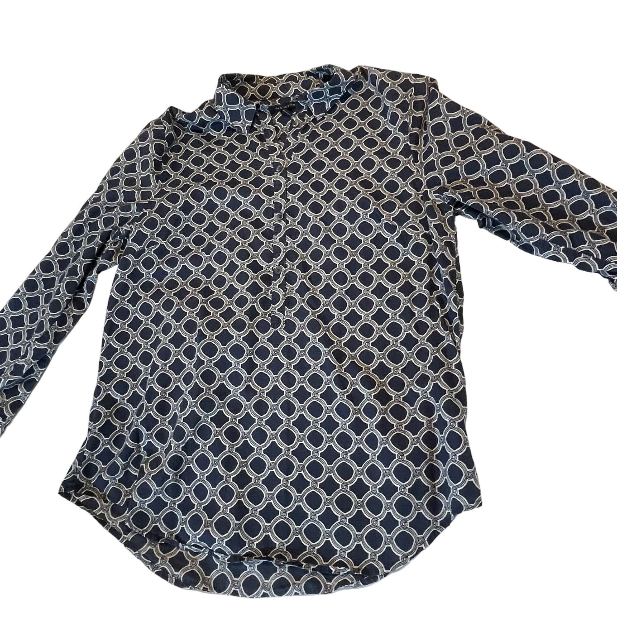 Lands' End Lands End Women's Navy/White Geometric Print Button-Front Lo Size L / US 10 / IT 46 - 1 Thumbnail