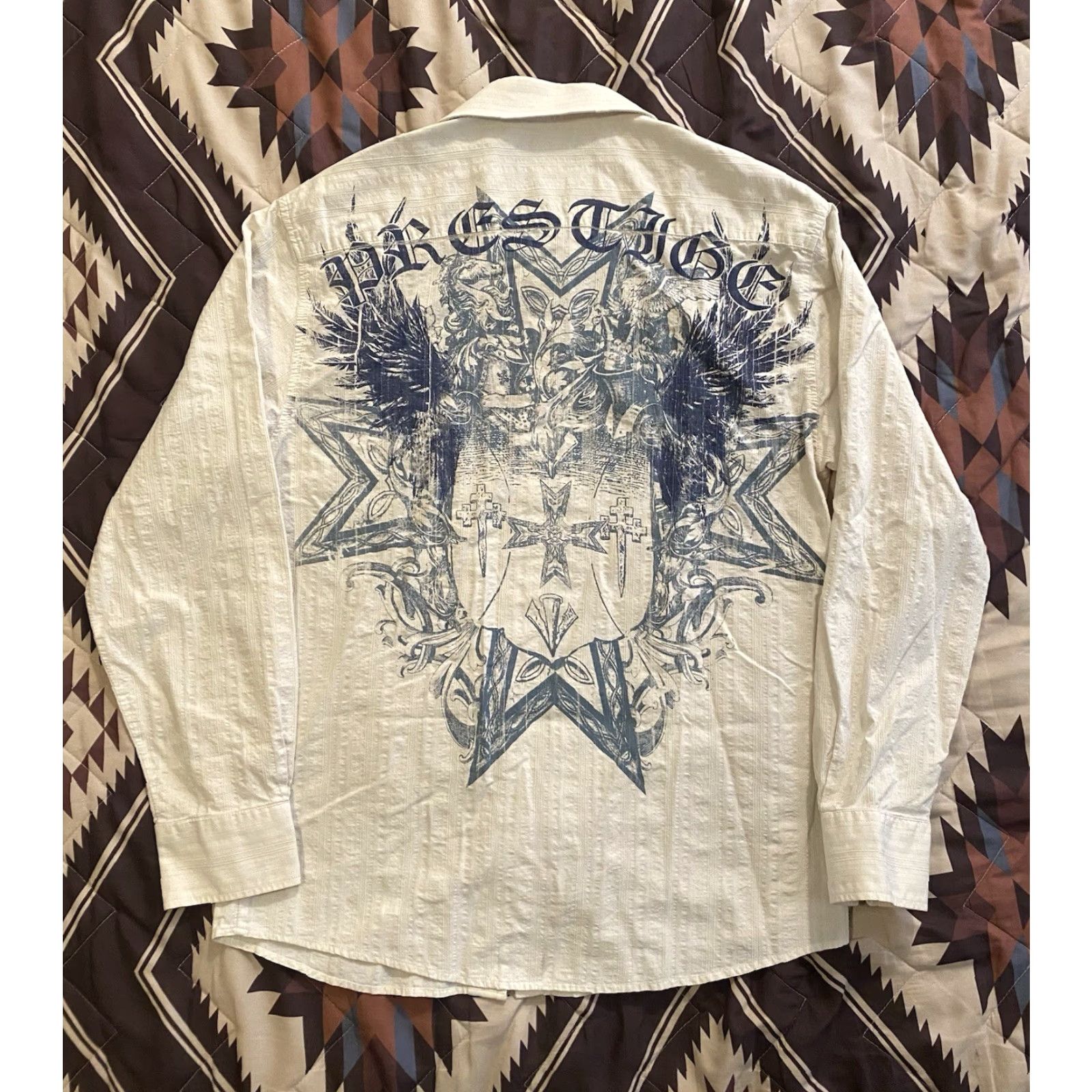Affliction VINTAGE Eighty Eight Platinum Button Up Shirt Tribal Affliction Style Medium Men White Cotton Graphic Print Short Description Not Included Size US M / EU 48-50 / 2 - 3 Thumbnail