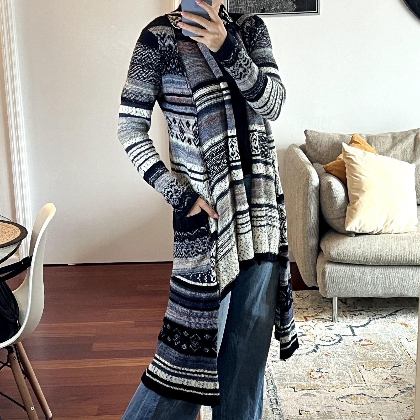 Free People Free People Women's Fair Isle Waterfall Duster Cardigan Size S / US 4 / IT 40 - 2 Thumbnail
