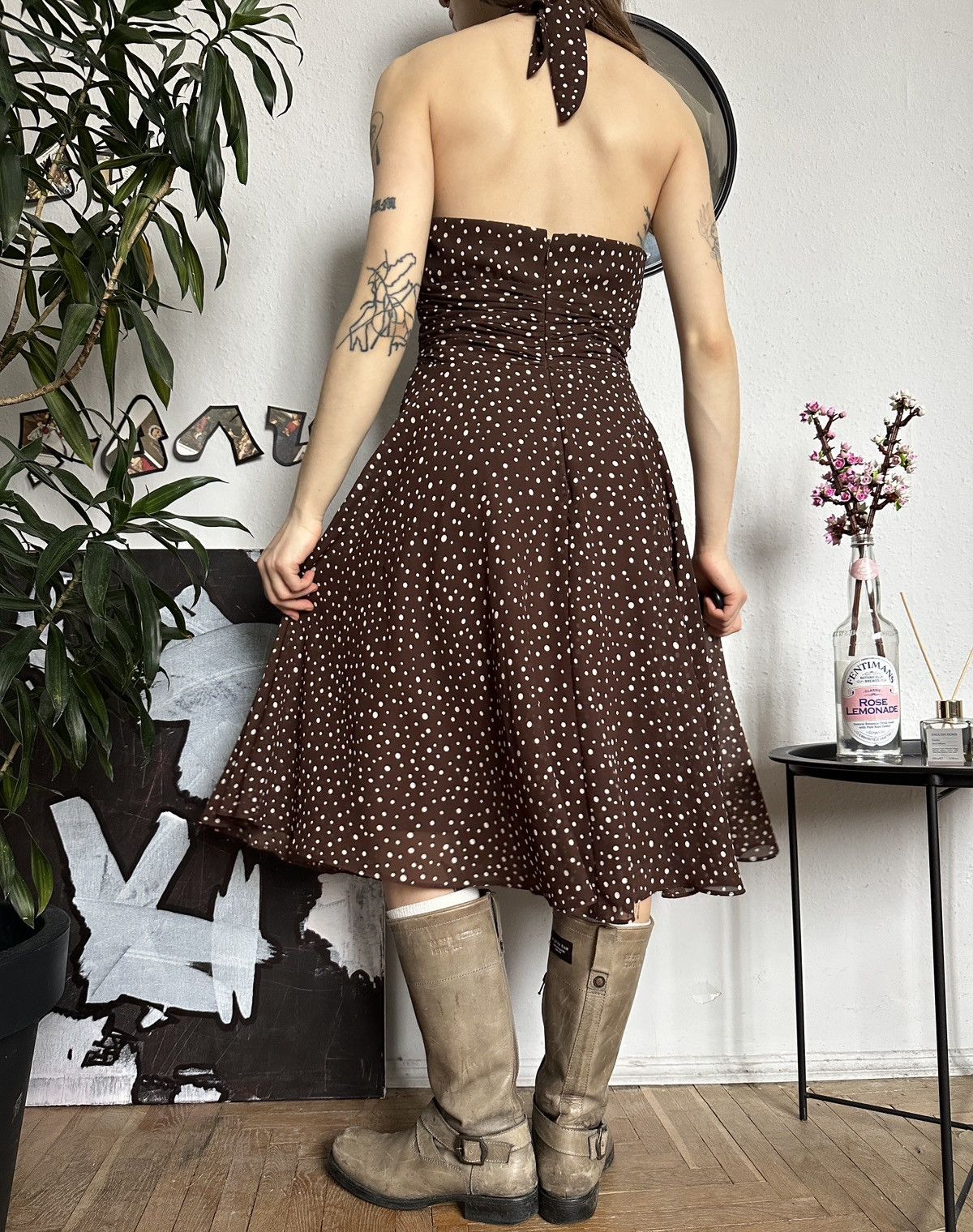 Vintage Vintage Polka dot Sexy Halter Midi Dress Cottage Size L / US 10 / IT 46 - 3 Thumbnail