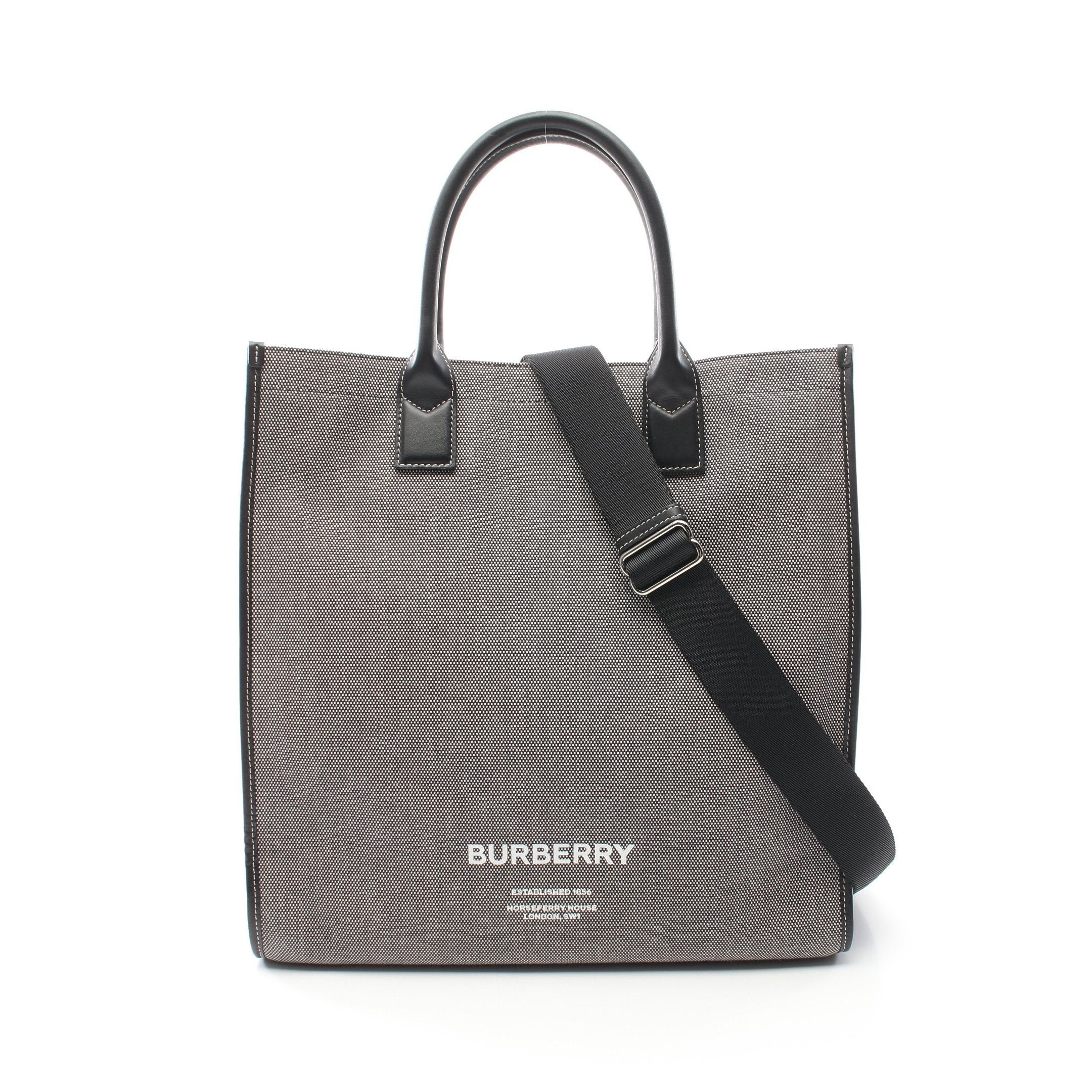 Burberry Burberry Handbag Tote Bag Canvas Leather Gray Black Size ONE SIZE - 1 Thumbnail