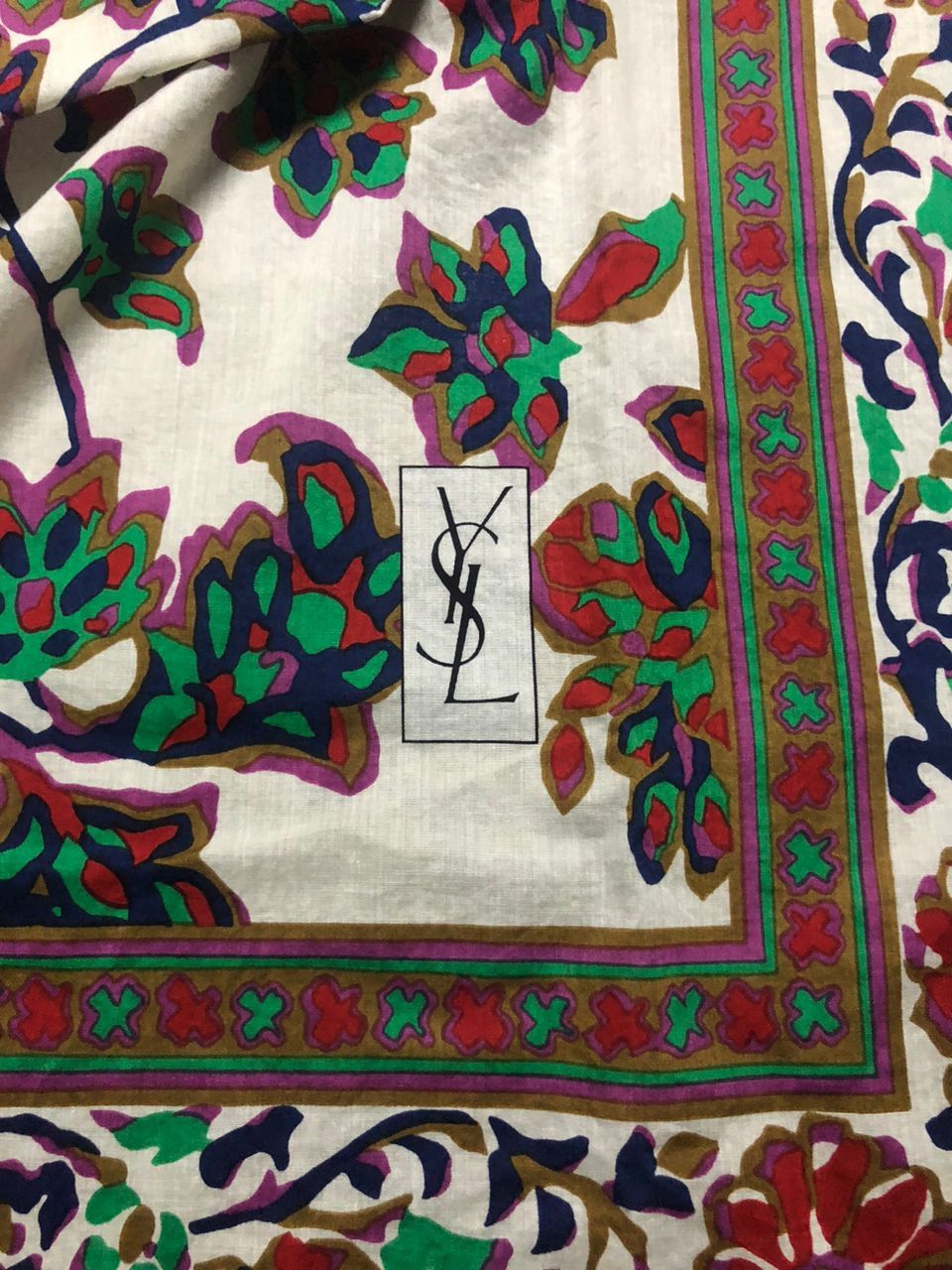 Yves Saint Laurent Vintage Yves Saint Laurent Cotton Shawl Scarf Flowers Design Size ONE SIZE - 8 Thumbnail