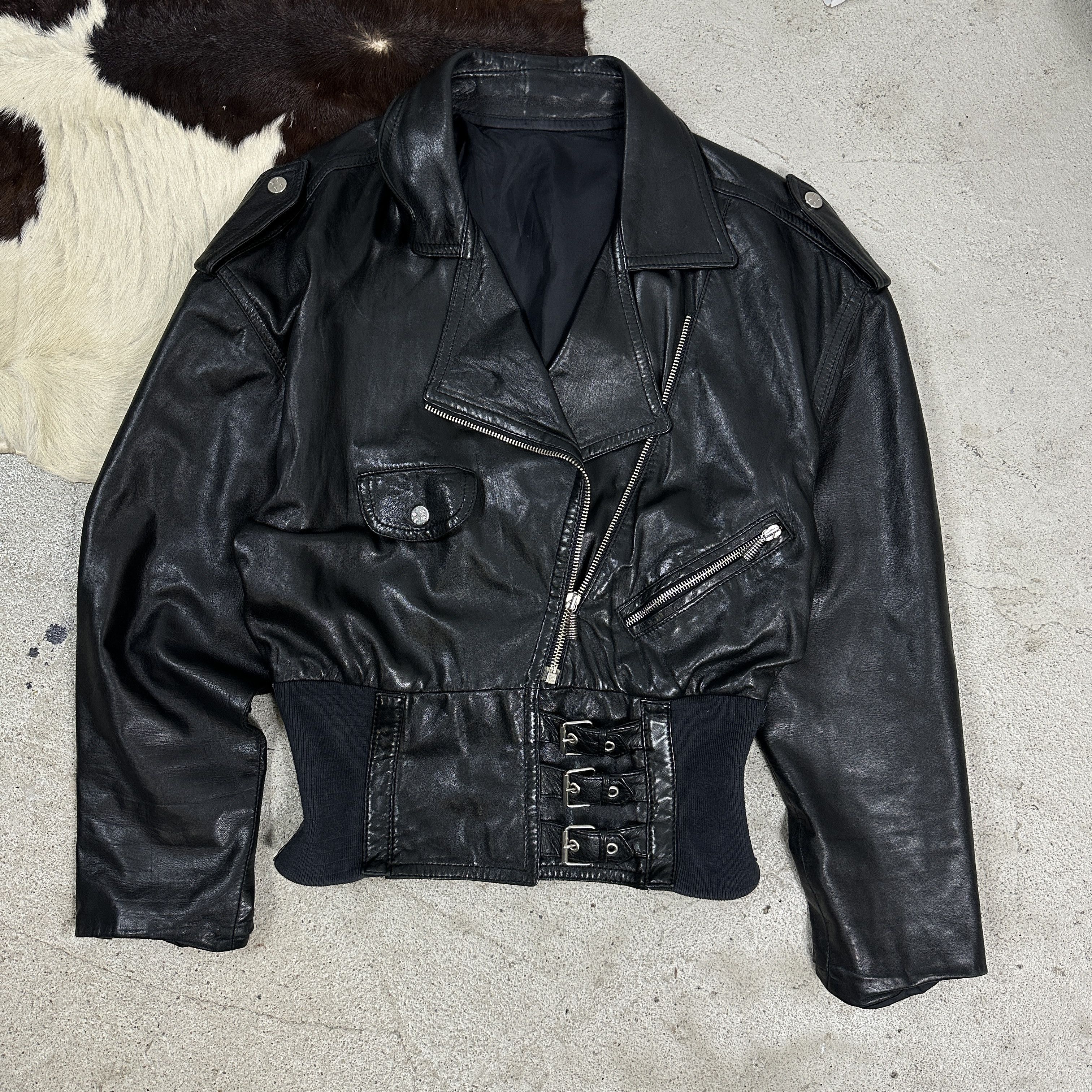 Vintage Vintage Avant Garde Biker Leather Jacket Made in Italy Size M / US 6-8 / IT 42-44 - 2 Thumbnail