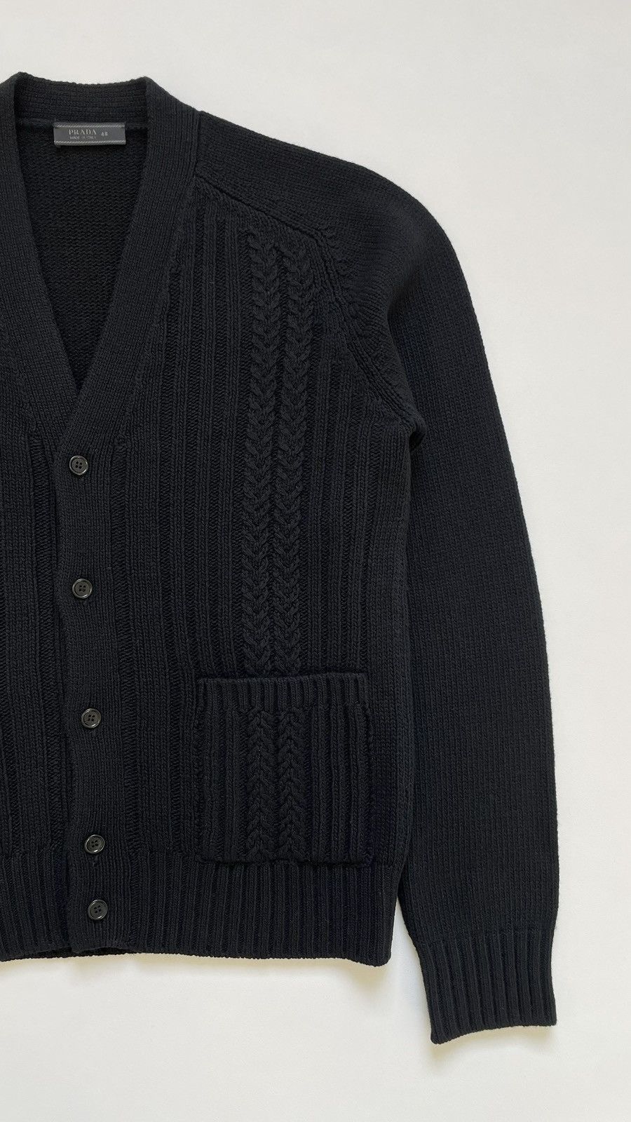 Prada A/W 09 Black Wool ‘Ribbed Chevron’ Cardigan Size US M / EU 48-50 / 2 - 7 Thumbnail