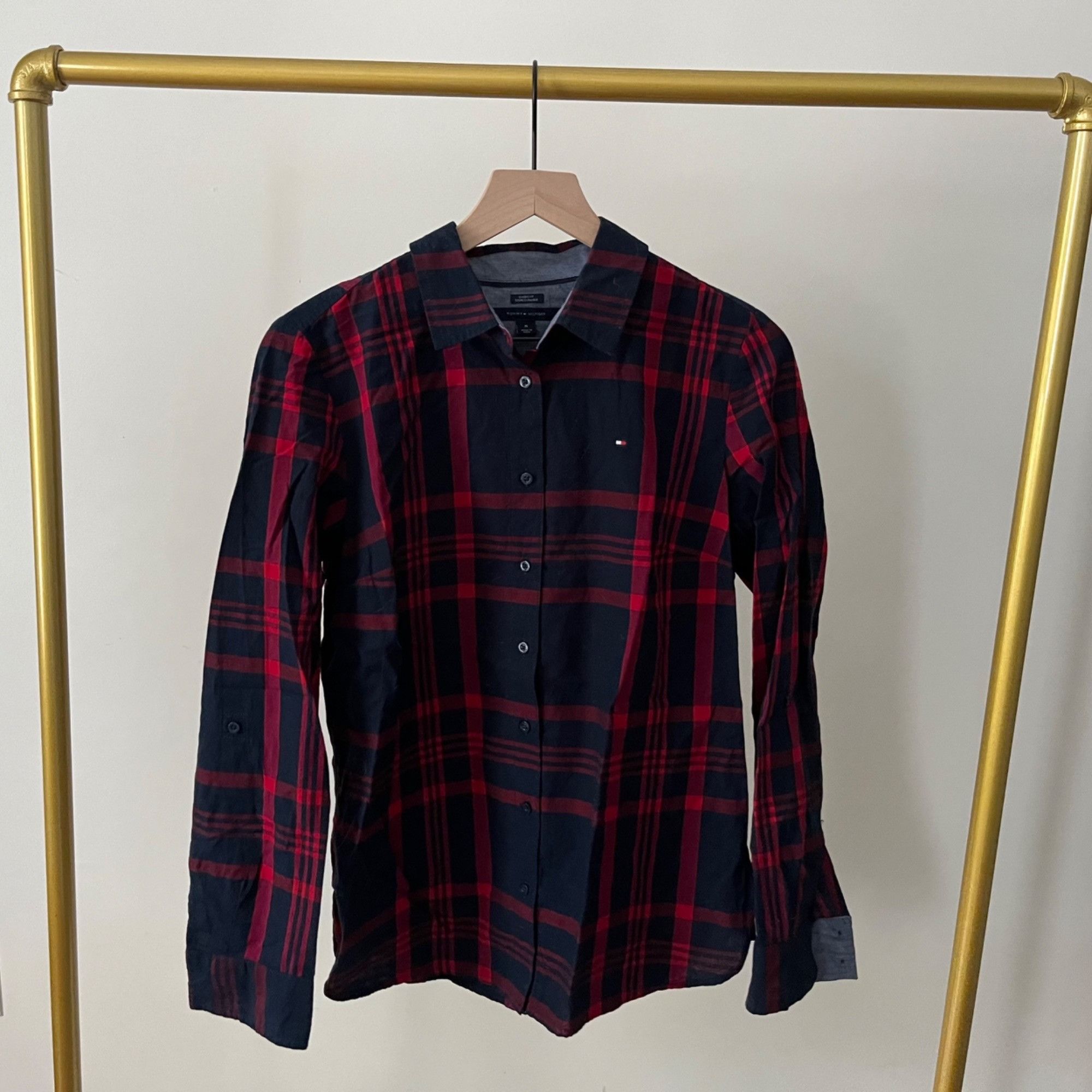 Tommy Hilfiger Tommy Hilfiger Shirt Woman Med. Red Navy Plaid, Long Sleeves Size M / US 6-8 / IT 42-44 - 1 Thumbnail