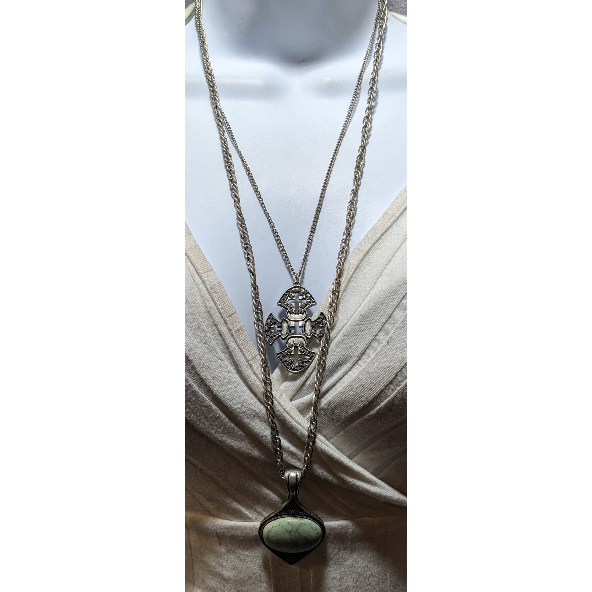 Other Whimsygoth Multilayer Double Pendant Cross And Cabochon Neck Size ONE SIZE - 7 Thumbnail