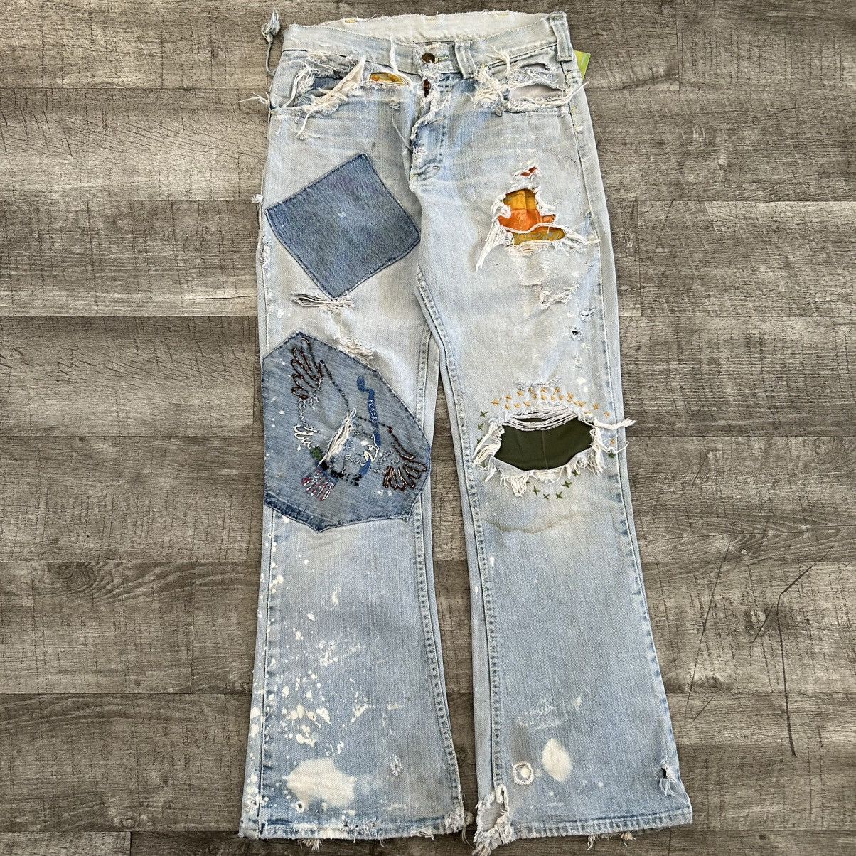 Lee × Vintage 70s Lee Hippie Patchwork Bell Bottoms Size US 28 / EU 44 - 1 Thumbnail