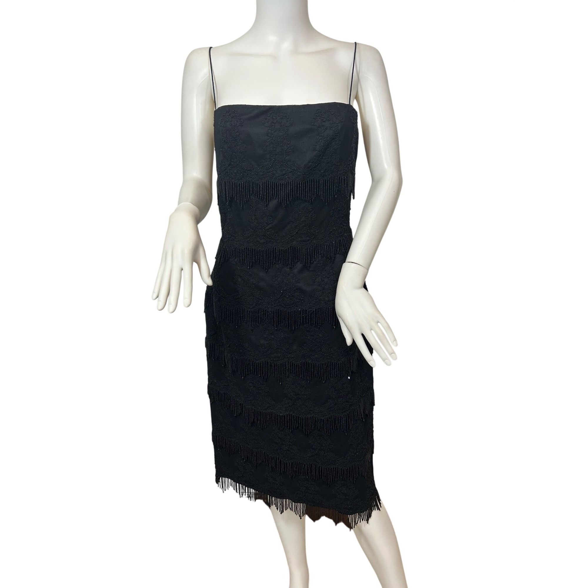 Other Carmen Marc Valvo Black Dress 8 Sheath Flapper Style Tiered Size M / US 6-8 / IT 42-44 - 1 Thumbnail