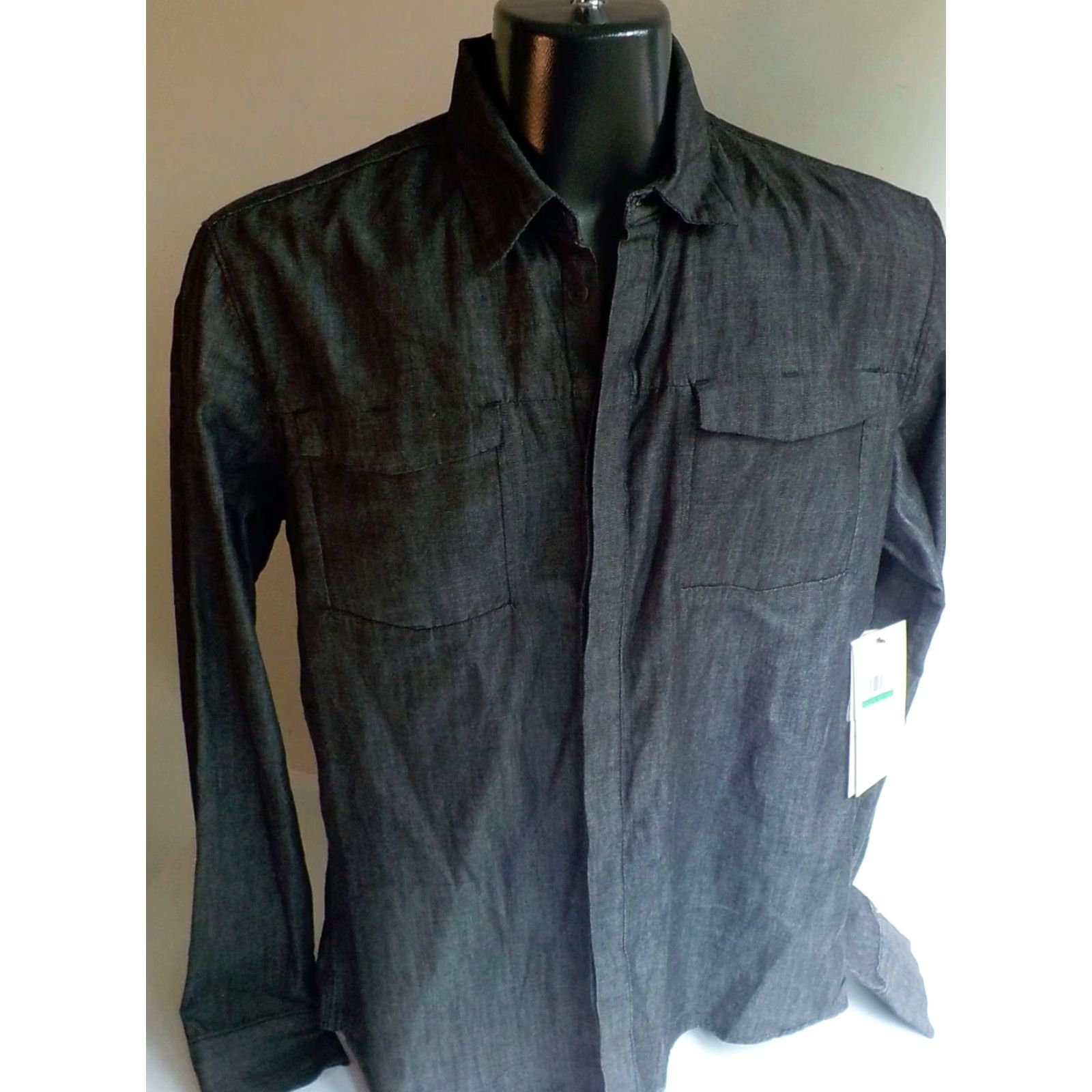 Calvin Klein VINTAGE Calvin Klein Denim Shirt Gray 100% Cotton Button-Front LS Shirt Mens Large Size US L / EU 52-54 / 3 - 2 Thumbnail