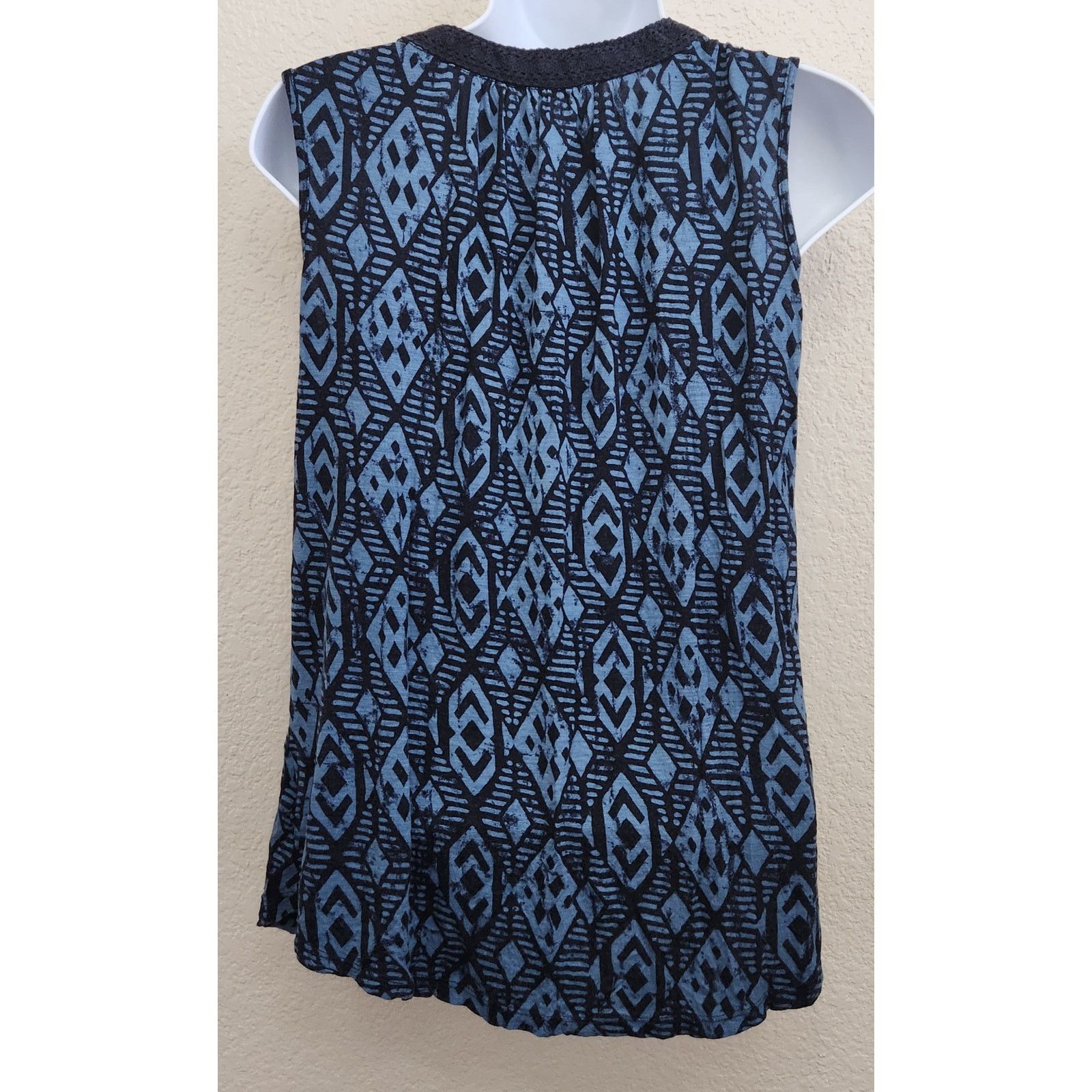 Other RXB Blue Black Geo Print Lace Trim Around Collar Top Medium Size M / US 6-8 / IT 42-44 - 2 Thumbnail