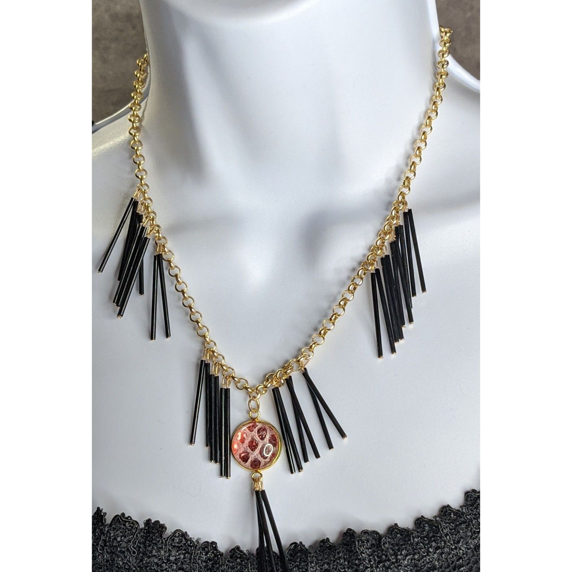 Other Whimsical Fantasy Dragon Scale Necklace With Spikey Fringe Size ONE SIZE - 6 Thumbnail