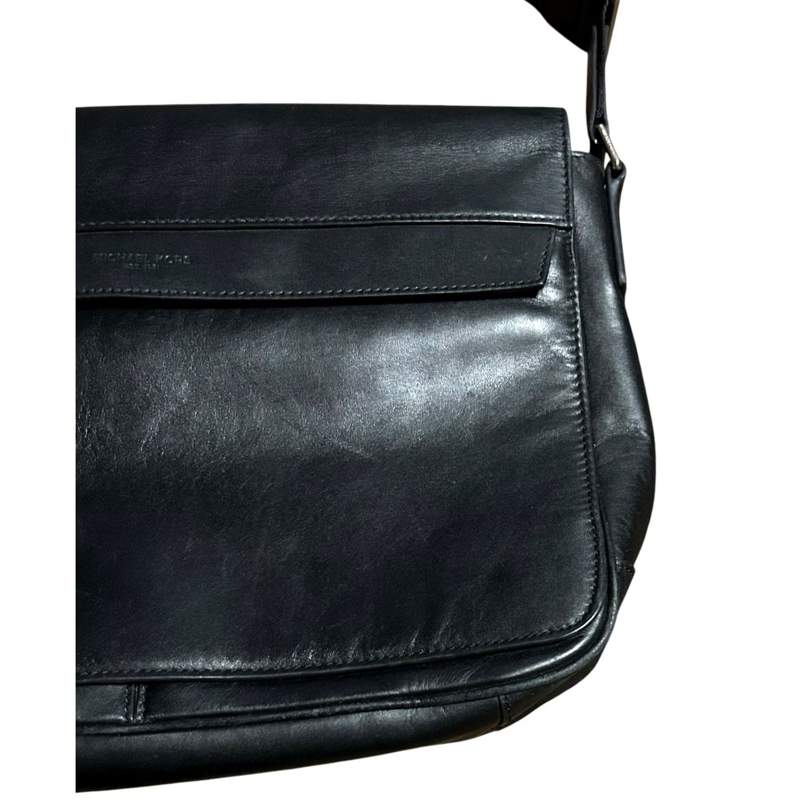 Vintage Michael Kors Crossbody Messenger Bag Black Leather Suitcase Mens Designer Crossbody Strap 20in Nylon Adjustable Zipper Pockets Lined RefineVintage No Size ONE SIZE - 3 Thumbnail
